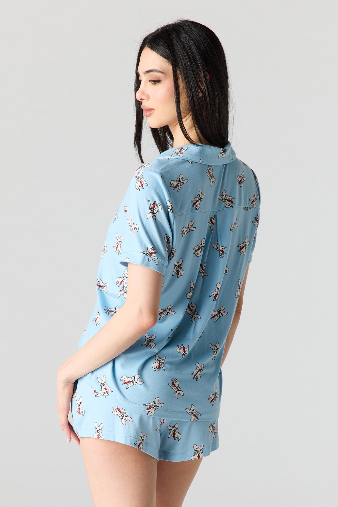 Button-Up Collared Top & Pajama Pant & Short Set (3 Pieces)