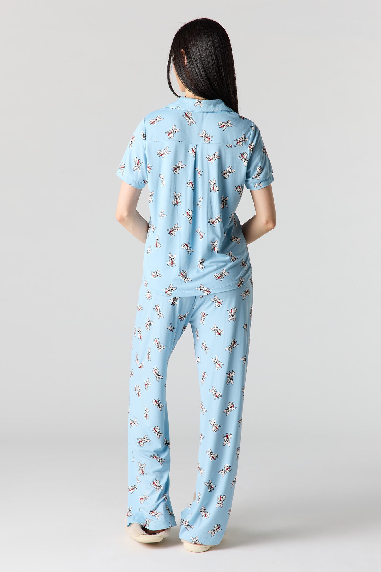 Button-Up Collared Top & Pajama Pant & Short Set (3 Pieces)