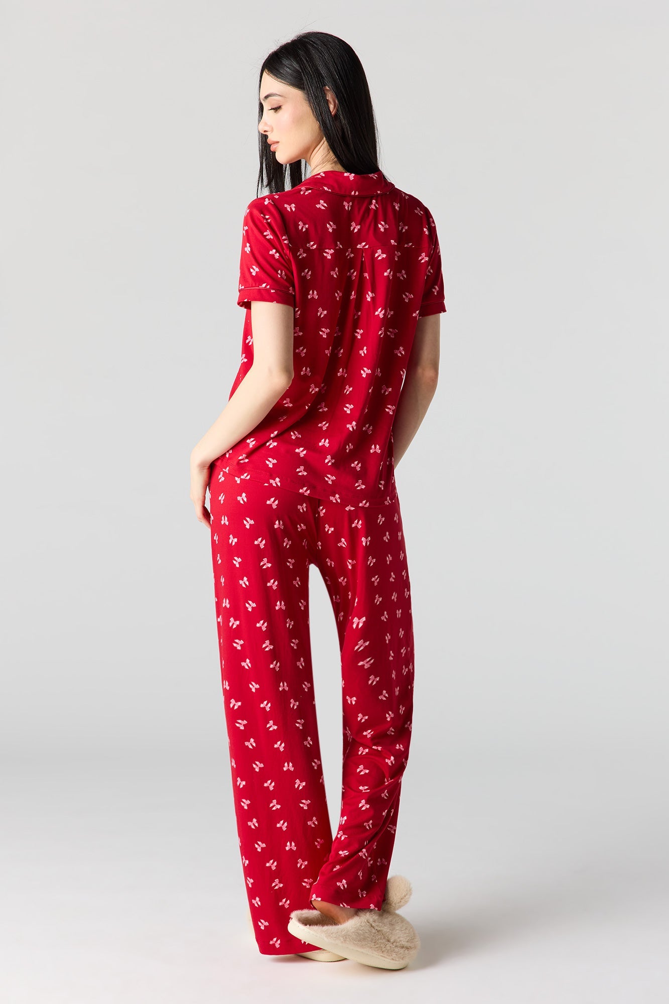Button-Up Collared Top & Pajama Pant & Short Set (3 Pieces)