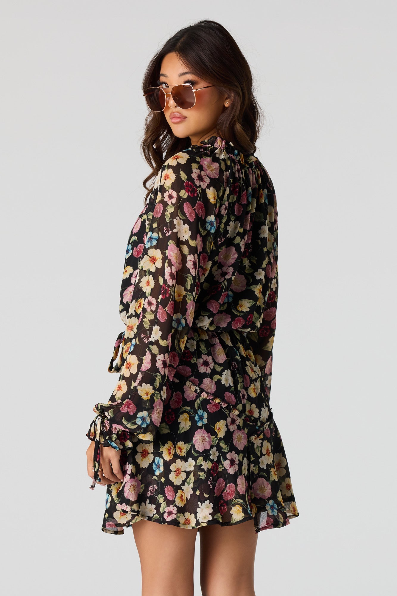 Chiffon Long Sleeve Mini Dress