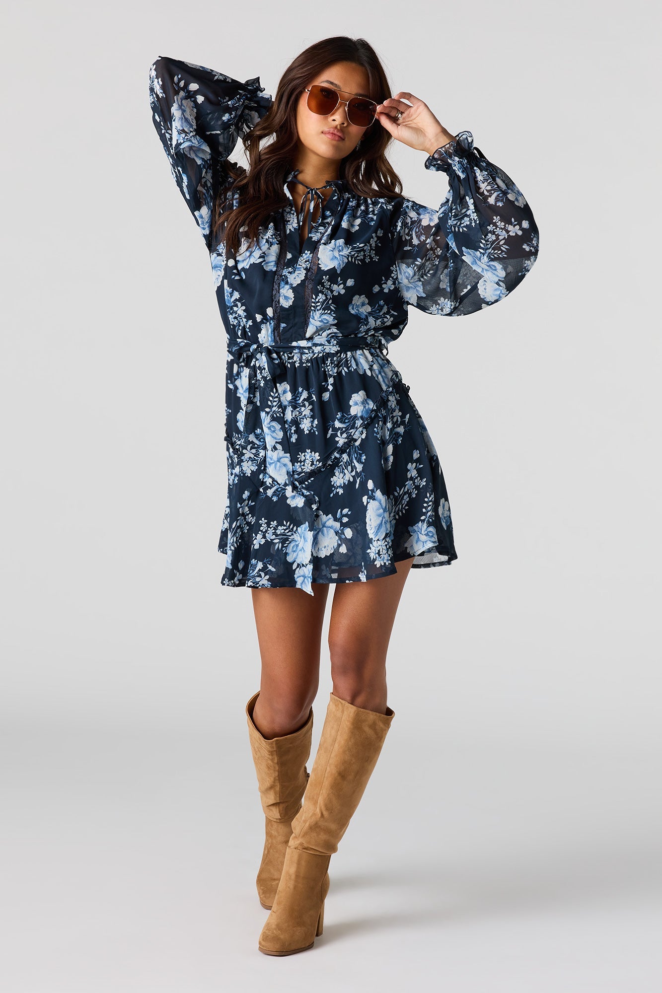 Chiffon Long Sleeve Mini Dress