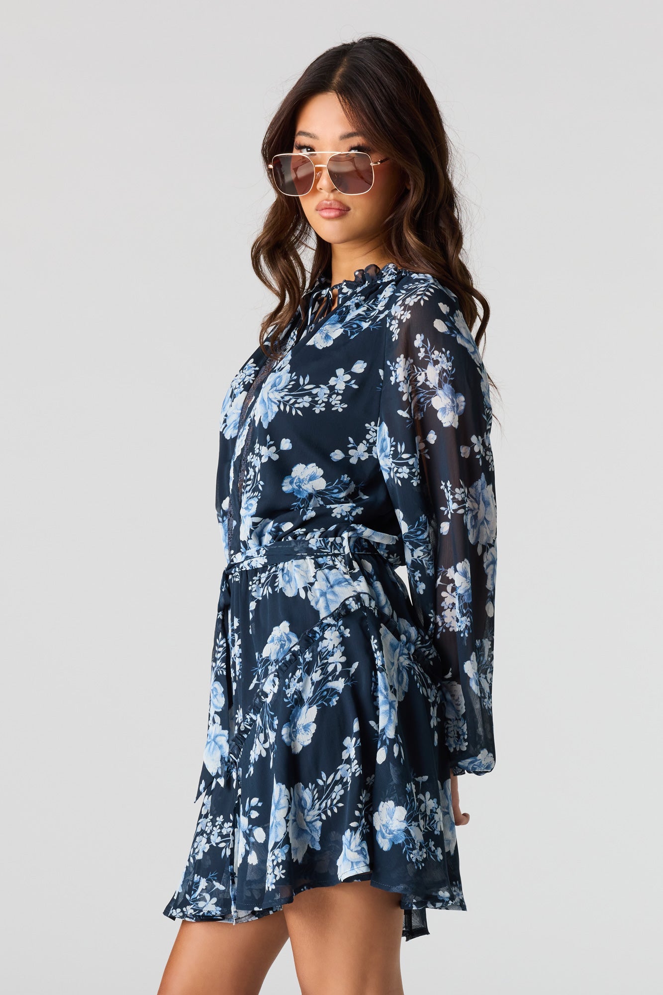 Chiffon Long Sleeve Mini Dress