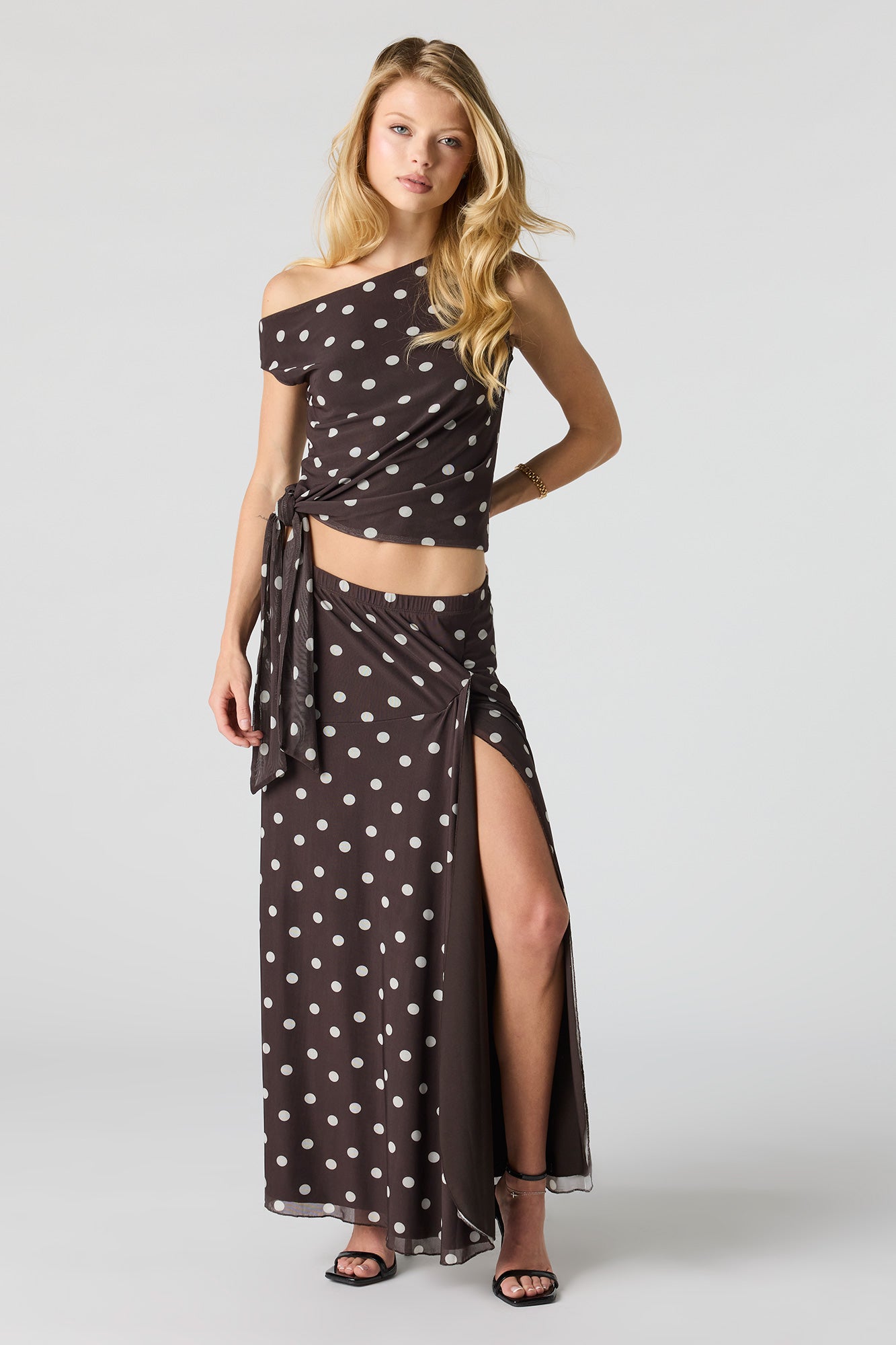 Mesh Side Tie Off Shoulder Top