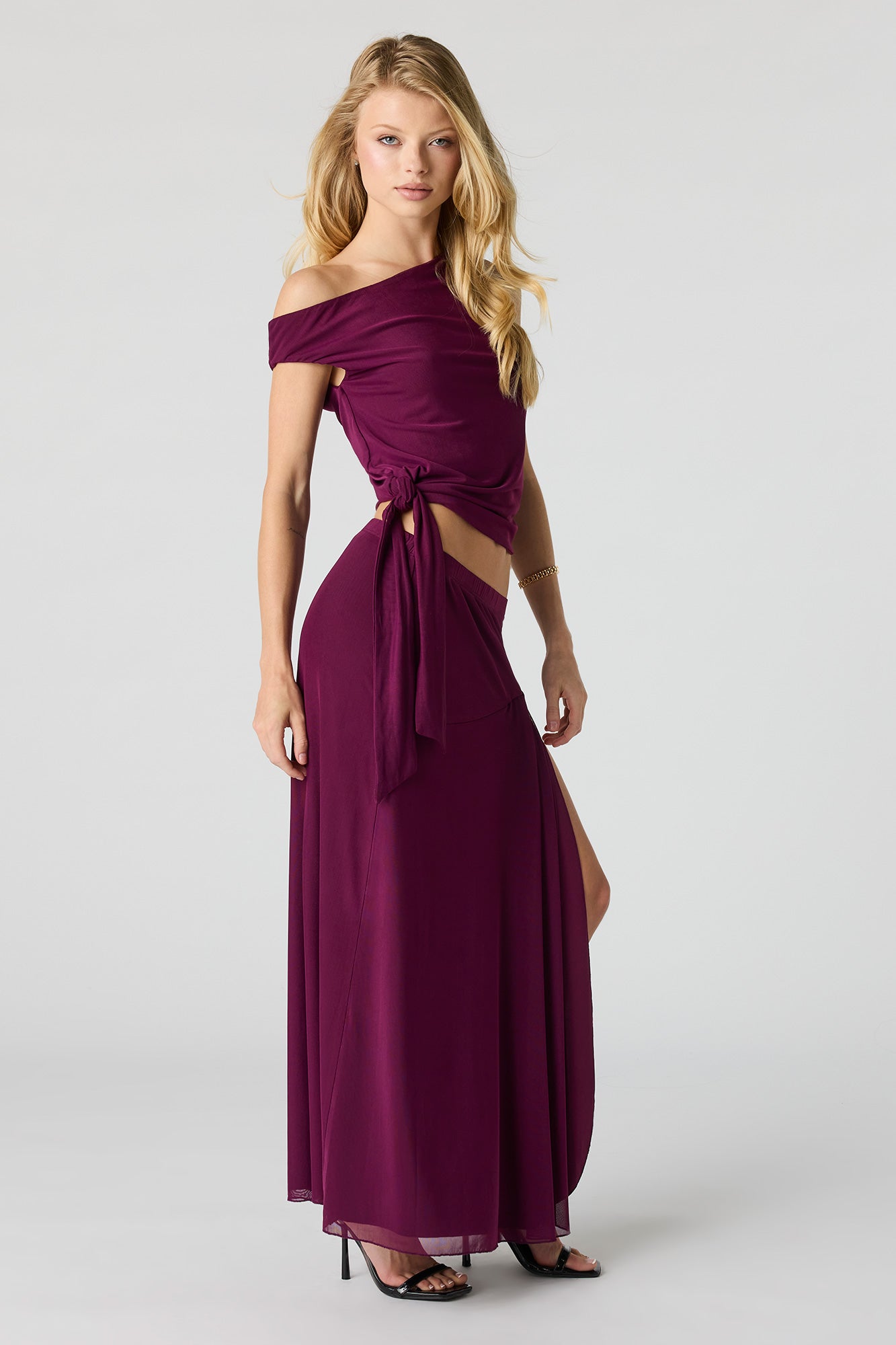Mesh Slit Maxi Skirt