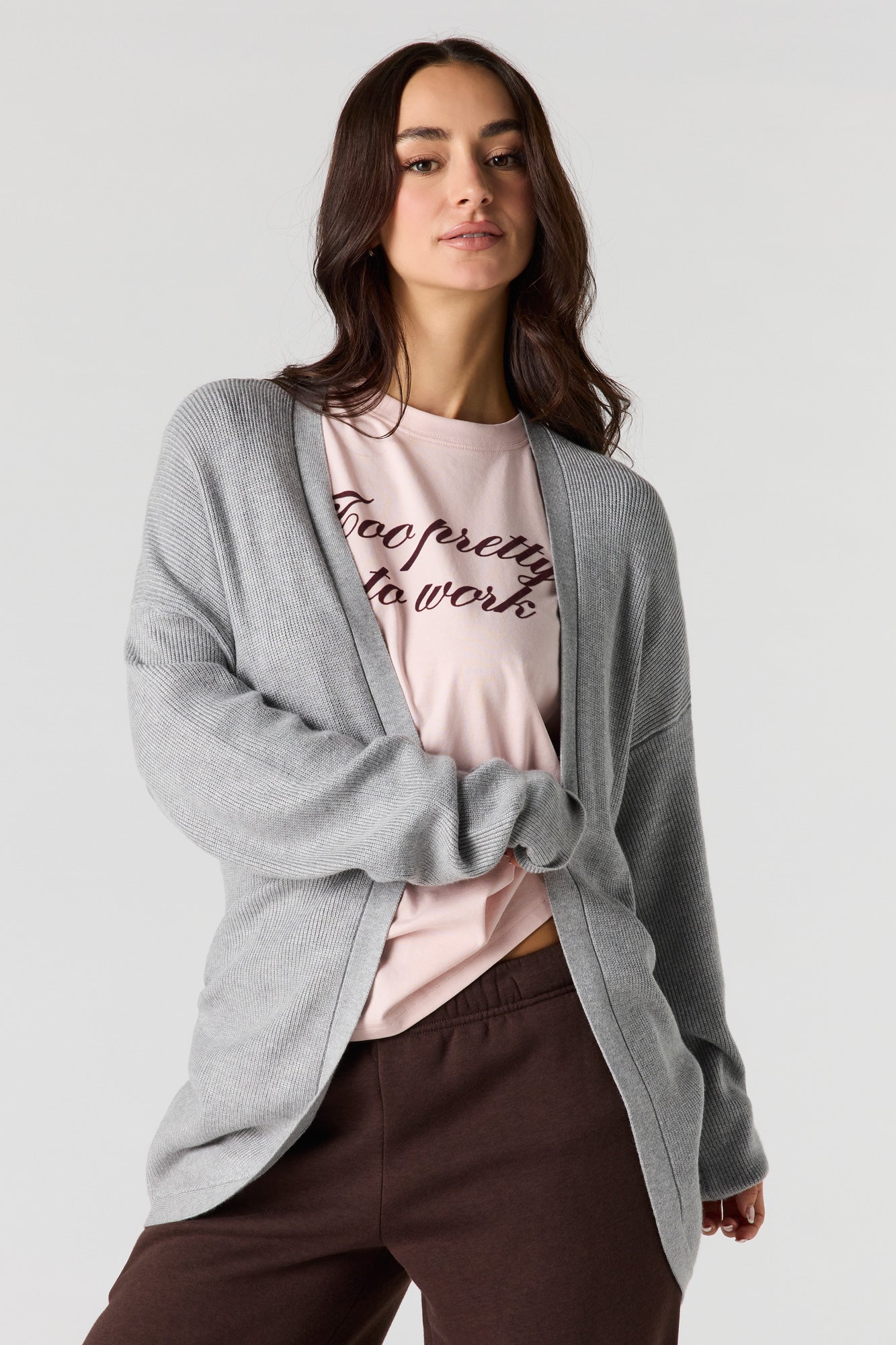 Ribbed Open Front Cardigan
