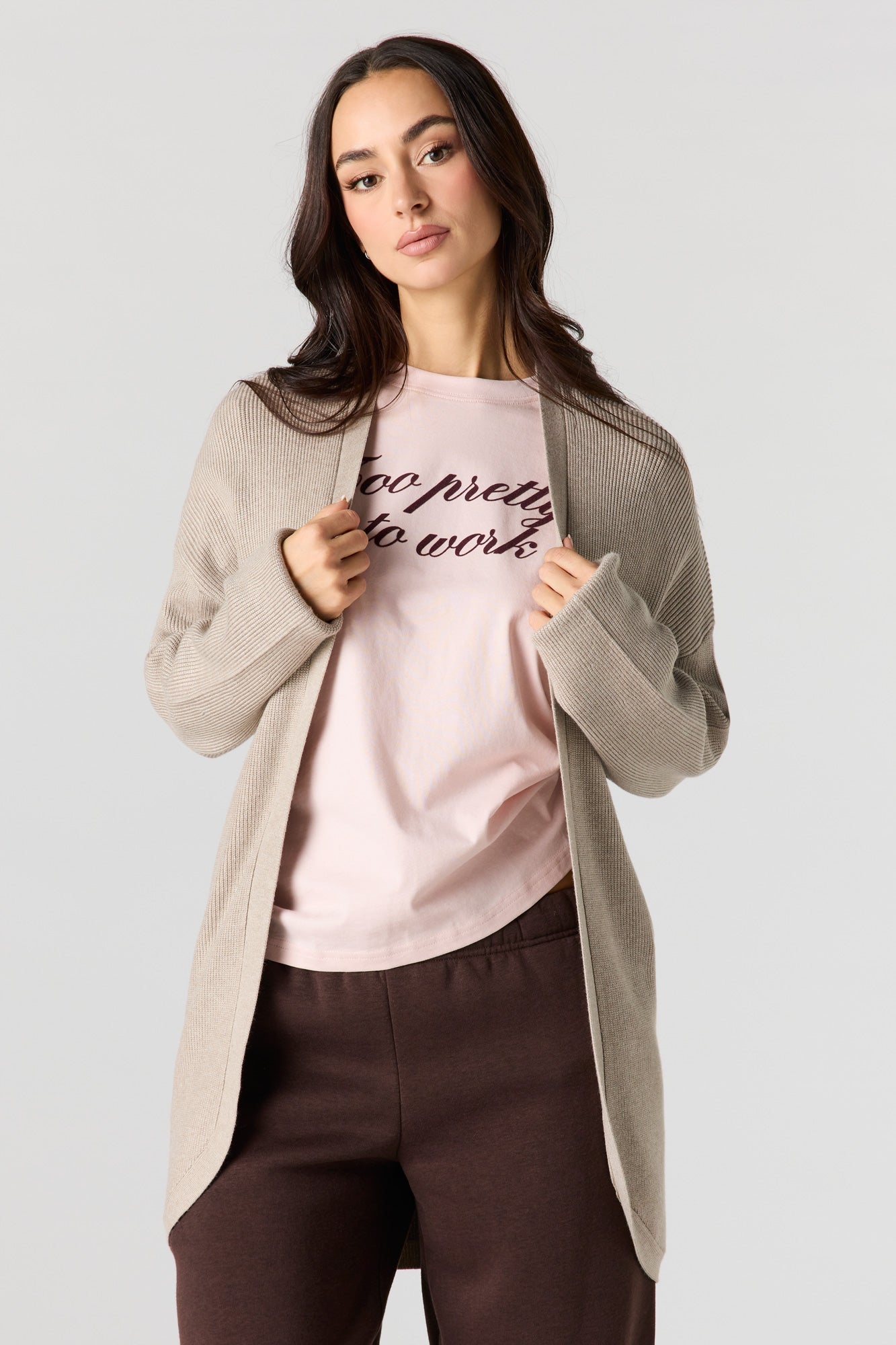 Ribbed Open Front Cardigan