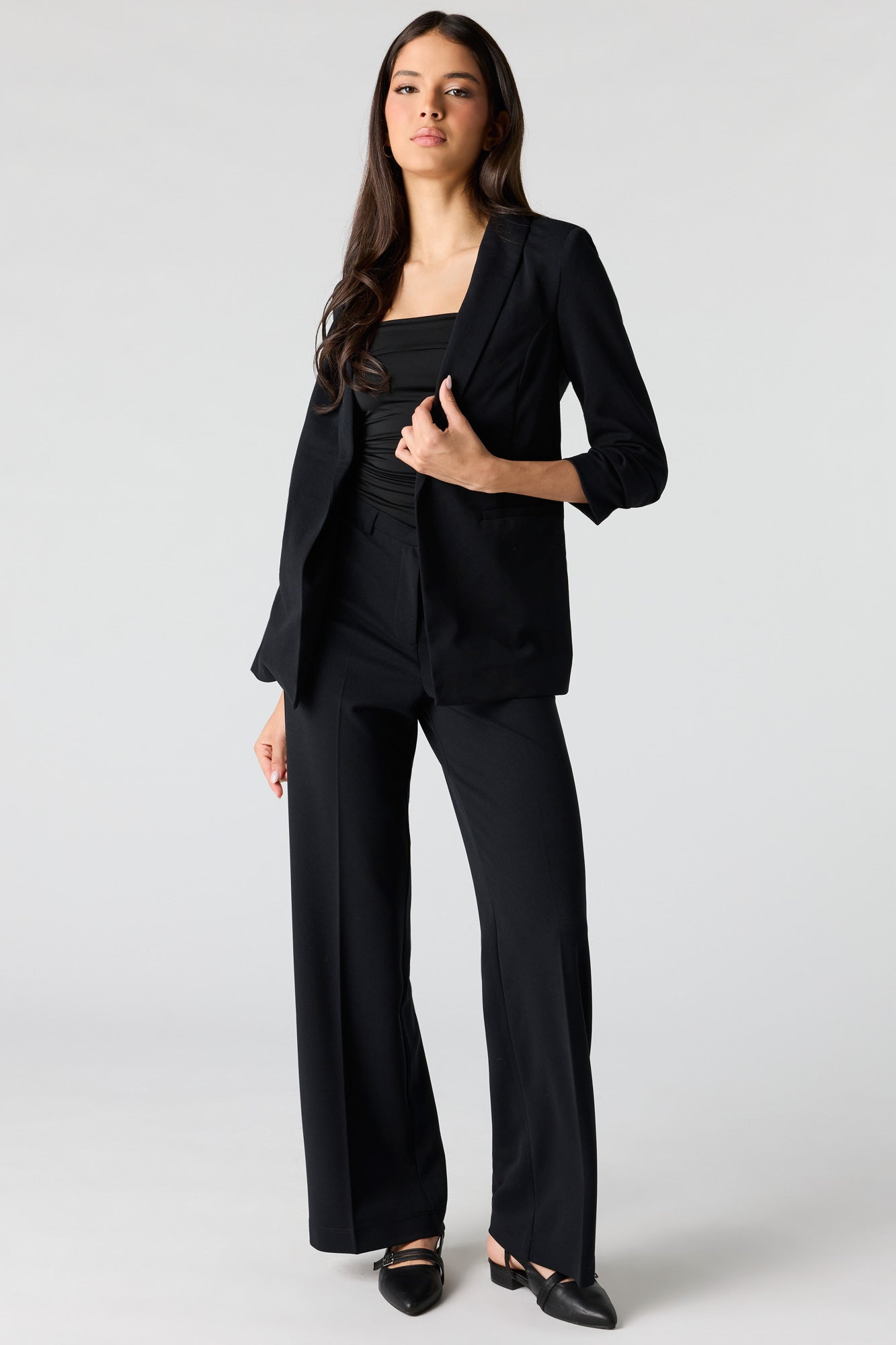 Ruched Sleeve Blazer