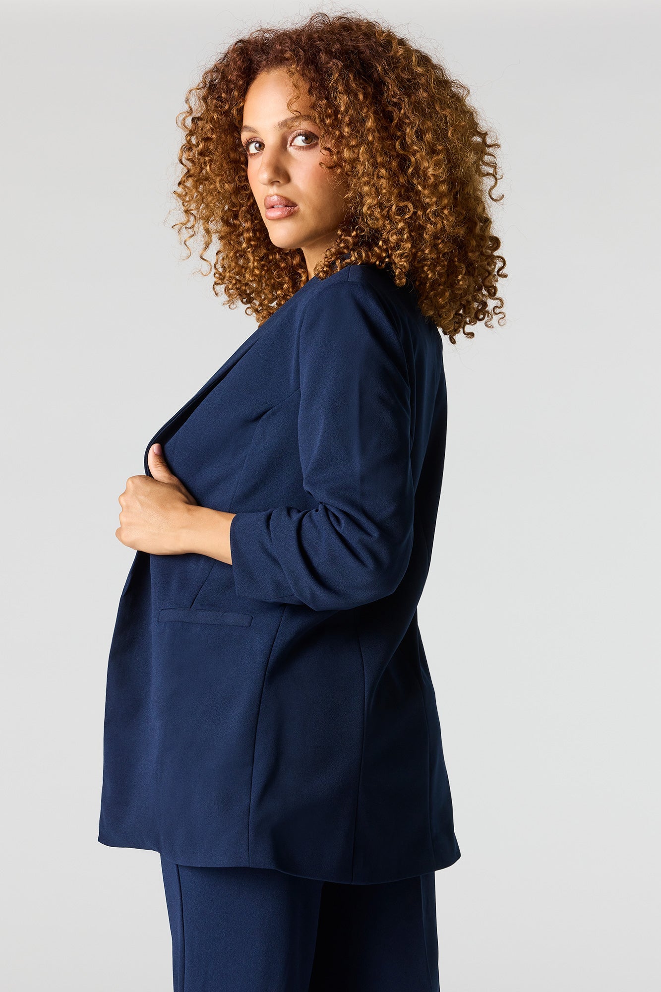 Ruched Sleeve Blazer