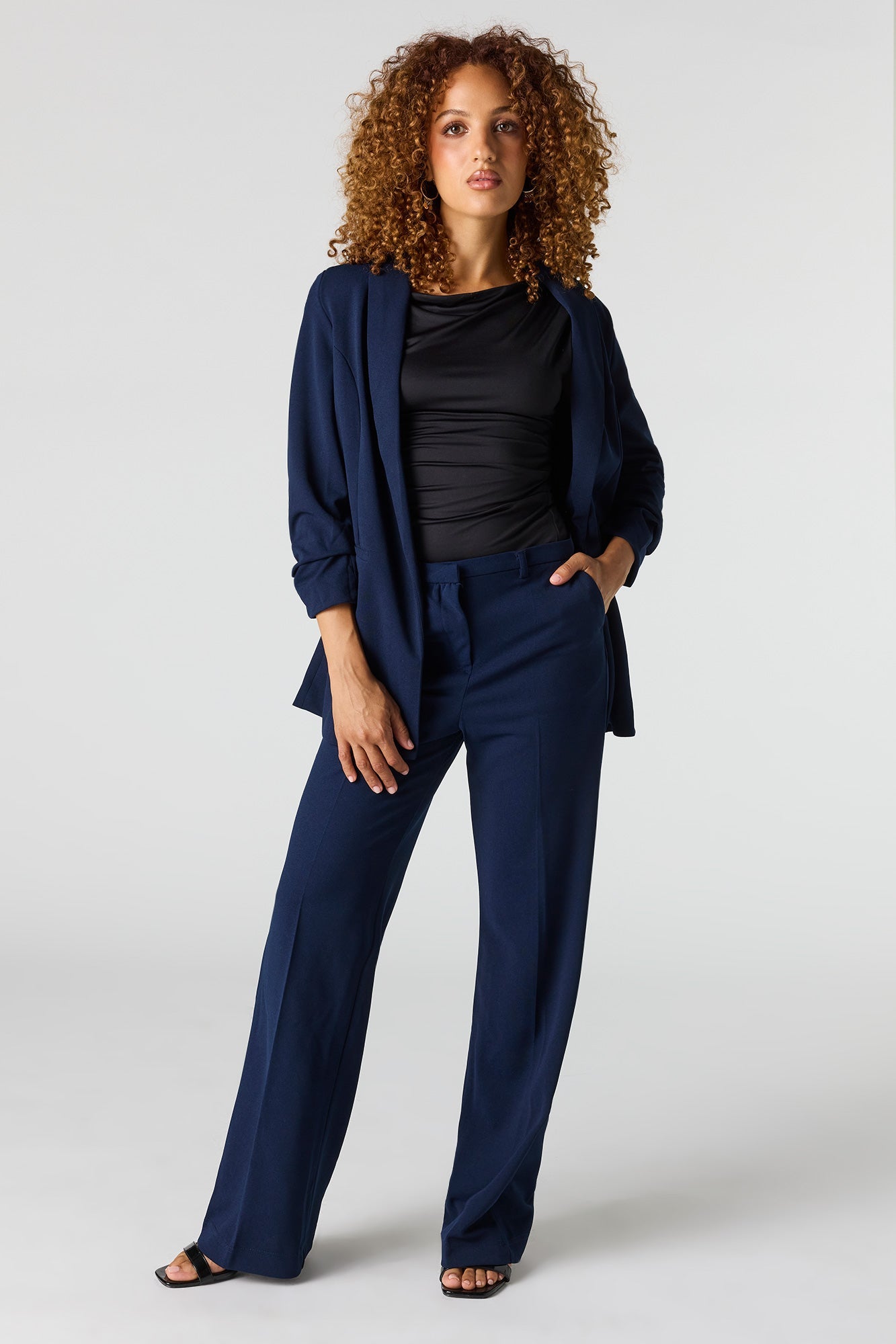 Ruched Sleeve Blazer
