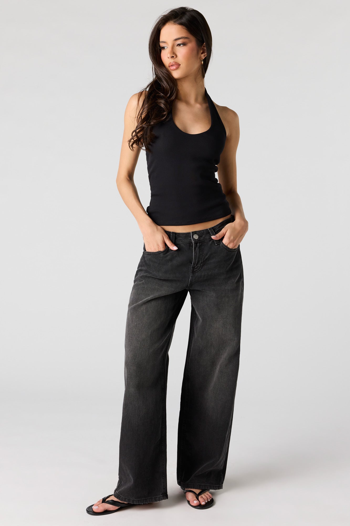 Ribbed Scoop Neck Halter Top