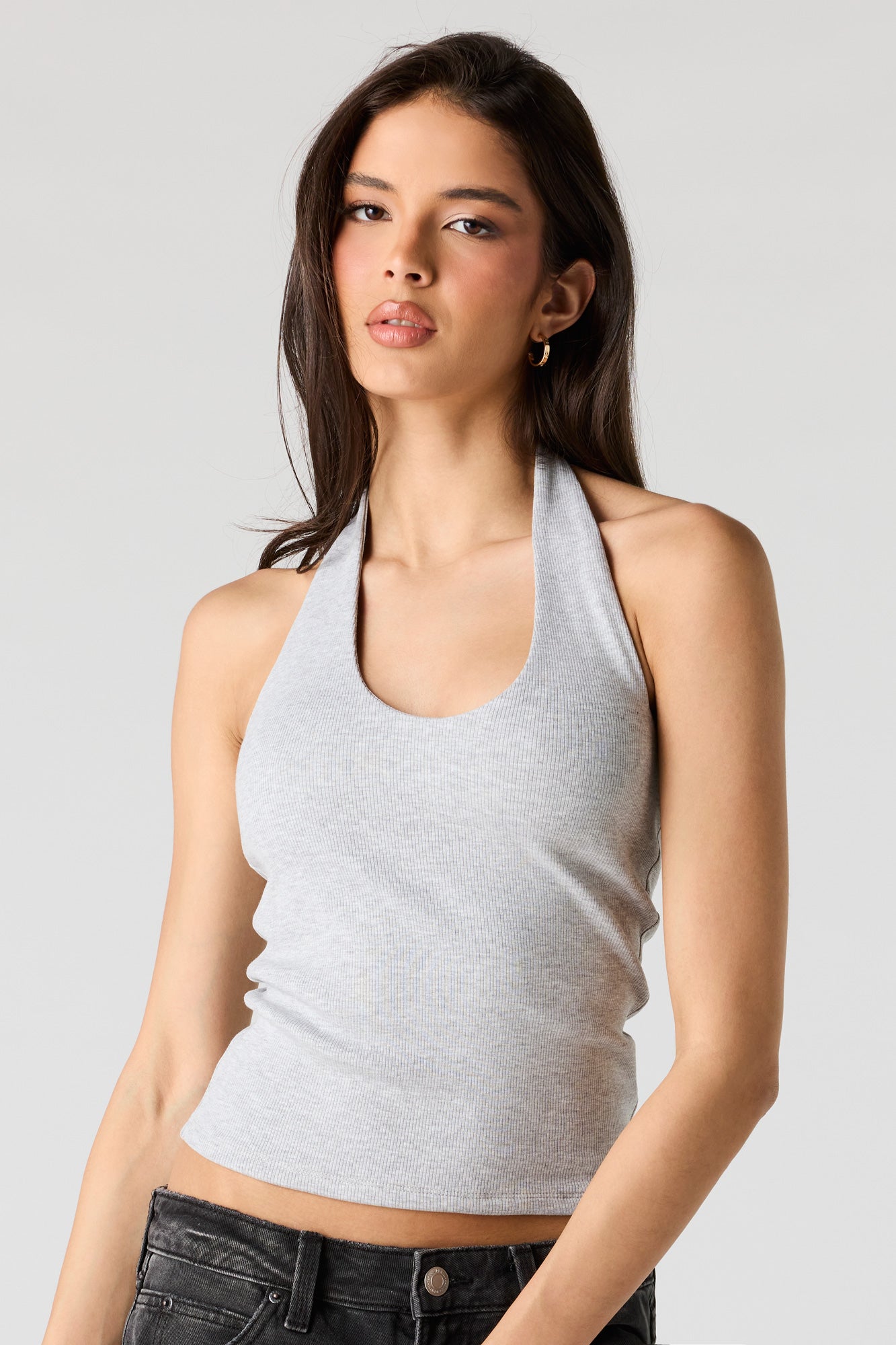 Ribbed Scoop Neck Halter Top