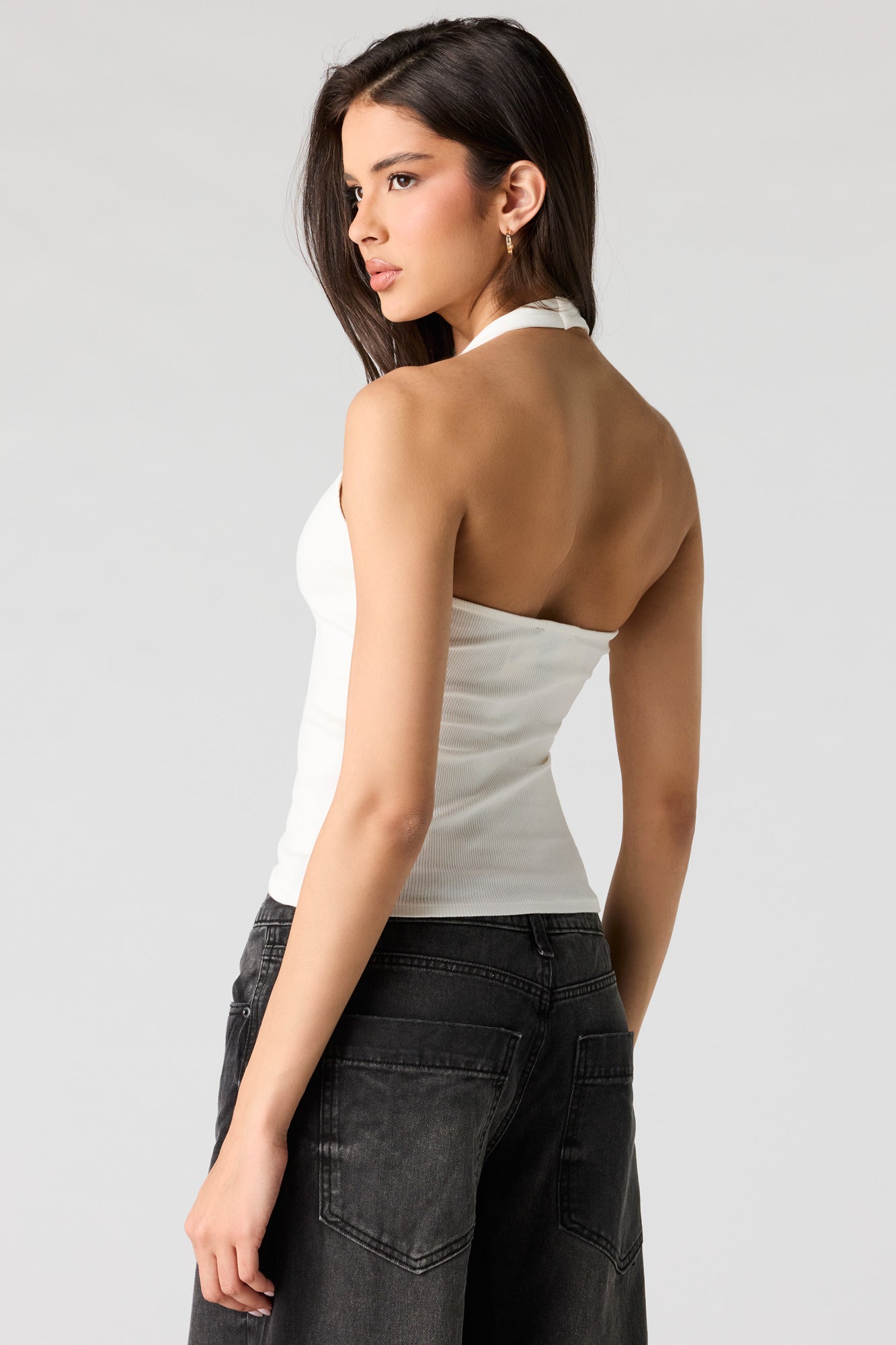 Ribbed Scoop Neck Halter Top