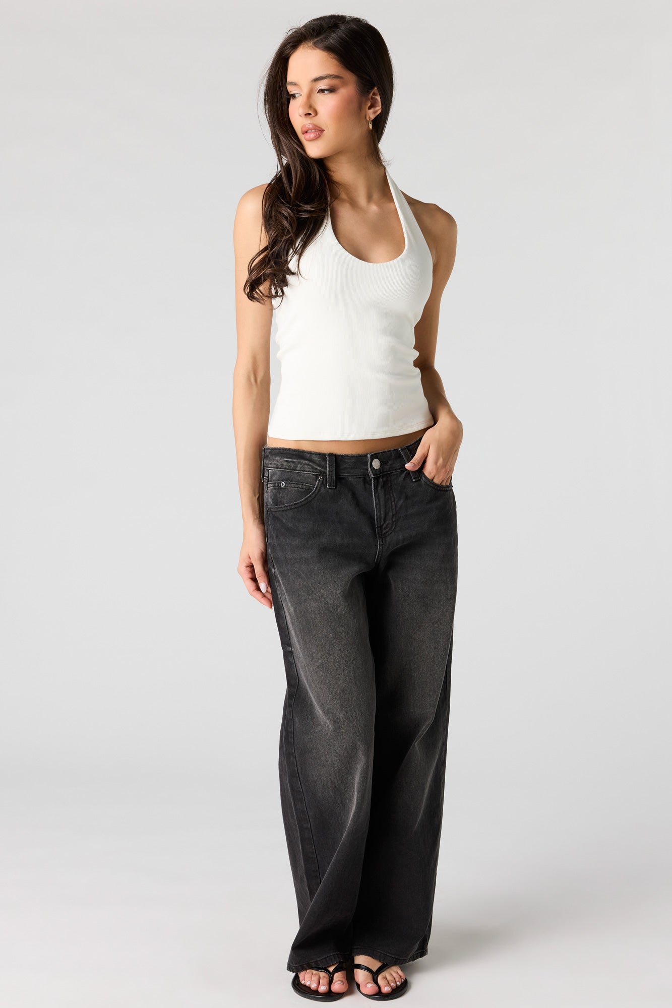 Ribbed Scoop Neck Halter Top