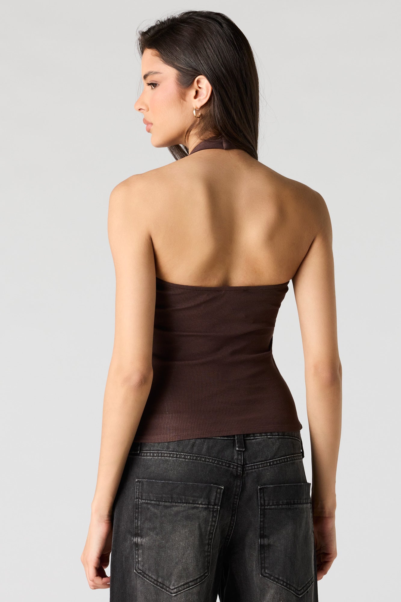 Ribbed Scoop Neck Halter Top