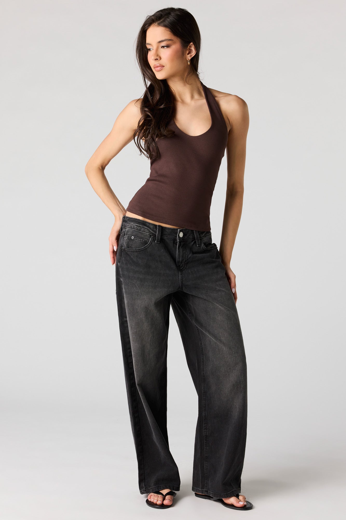 Ribbed Scoop Neck Halter Top