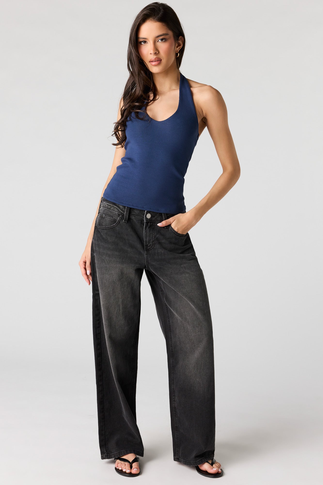 Ribbed Scoop Neck Halter Top