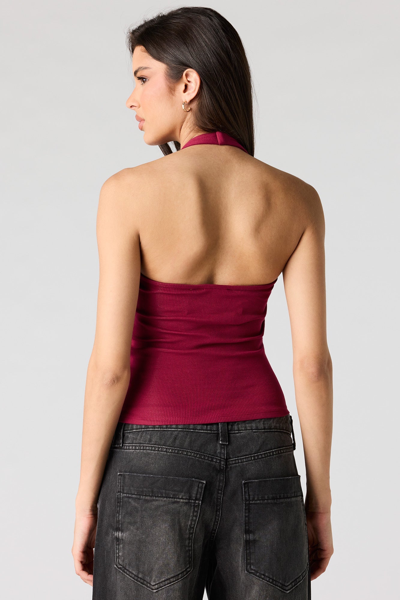 Ribbed Scoop Neck Halter Top