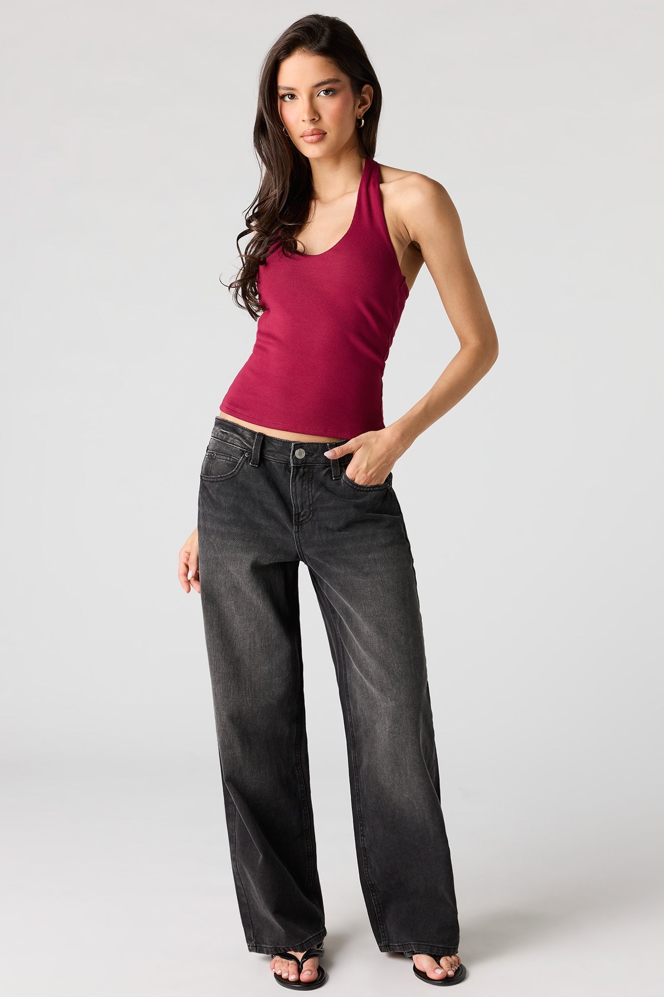 Ribbed Scoop Neck Halter Top