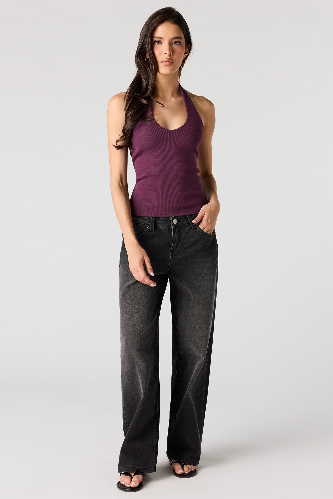Ribbed Scoop Neck Halter Top