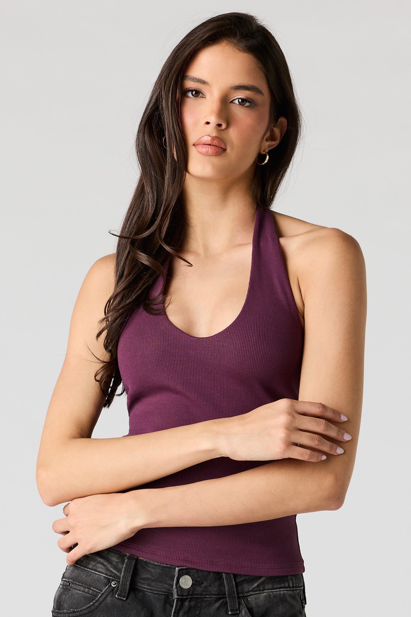 Ribbed Scoop Neck Halter Top