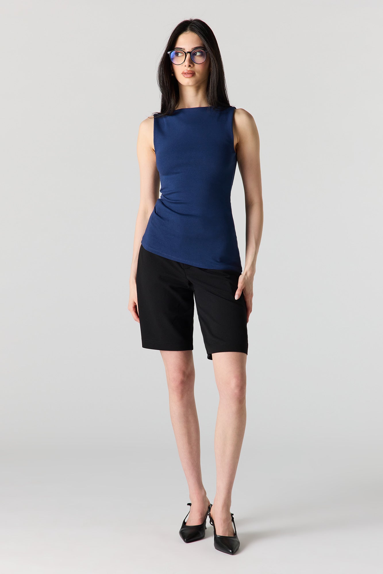 Ribbed High Neck Top