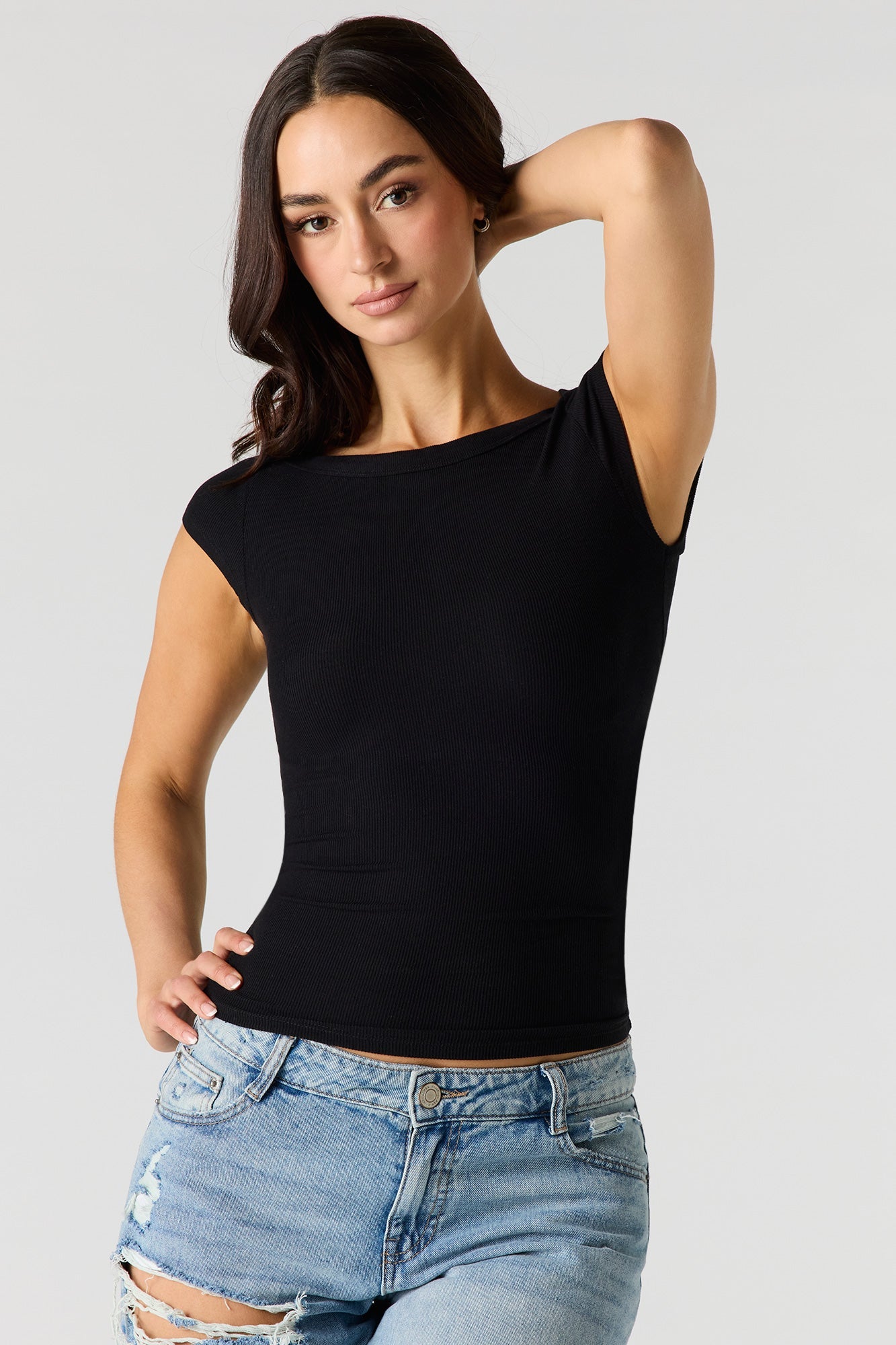 Ribbed Boat Neck Top