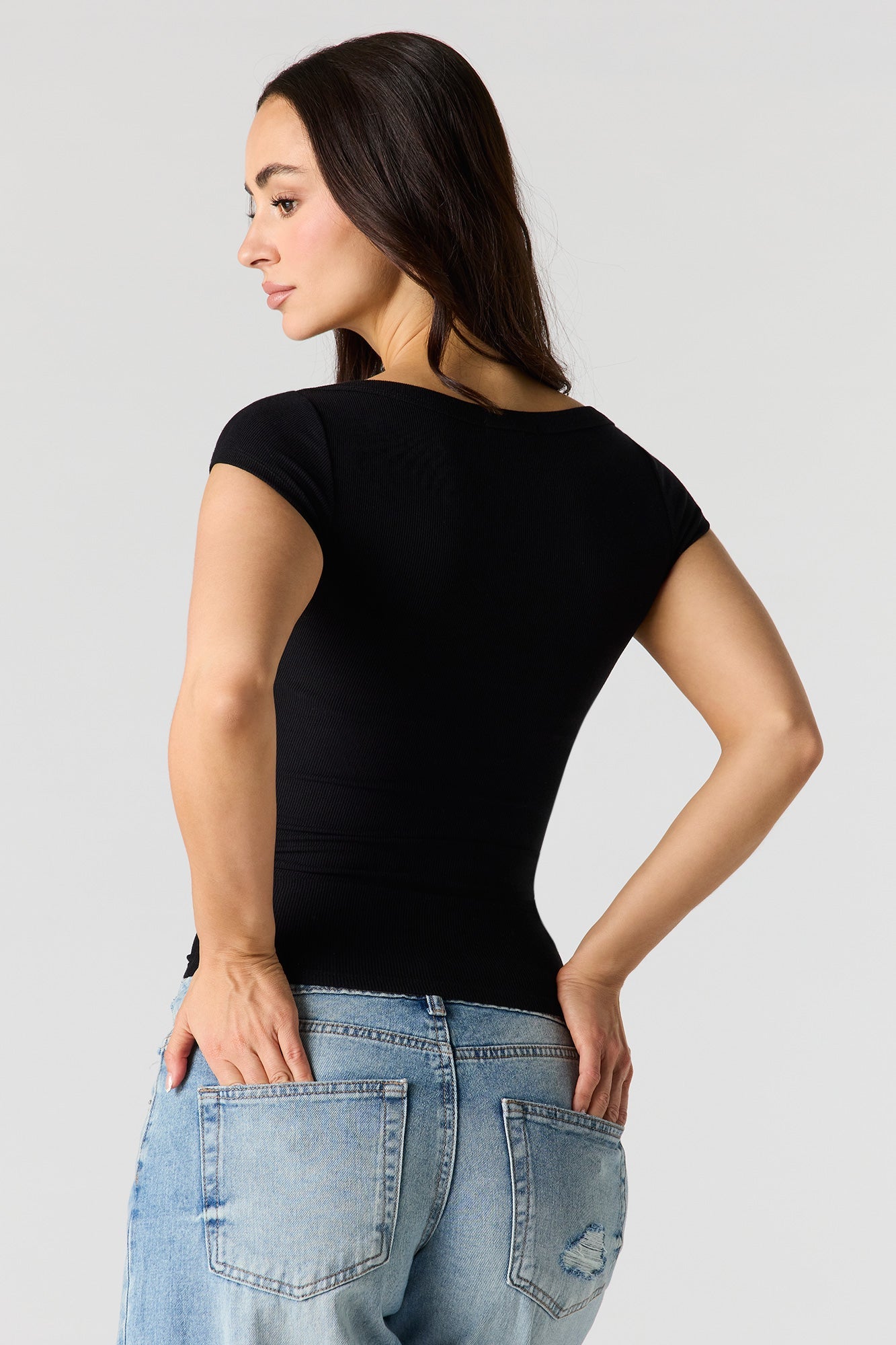 Ribbed Boat Neck Top