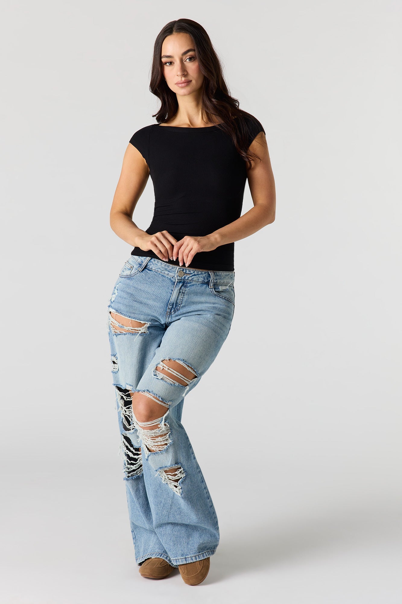 Ribbed Boat Neck Top