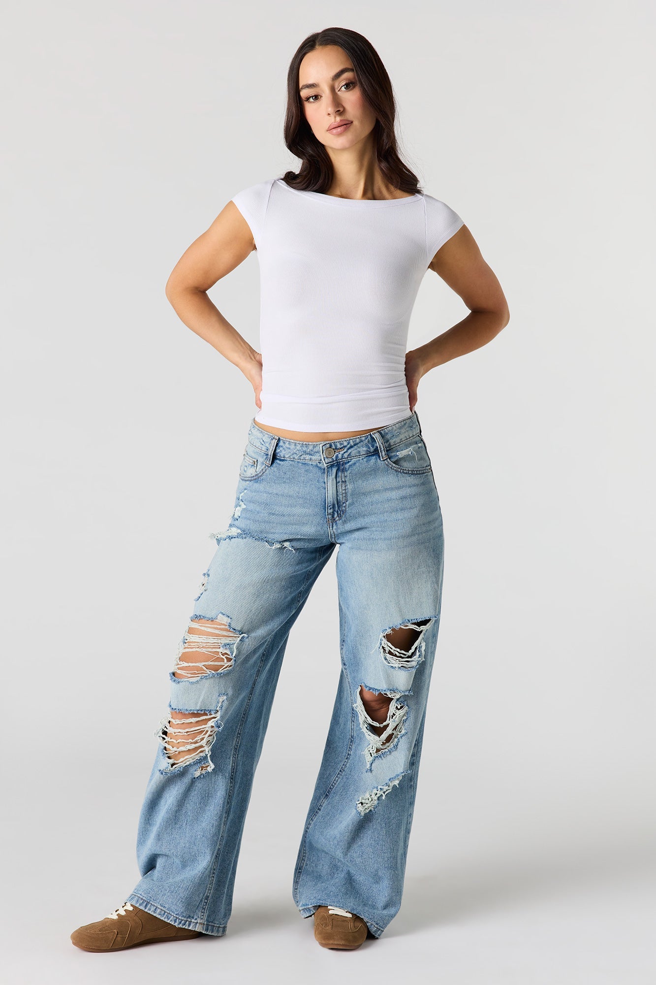 Ribbed Boat Neck Top