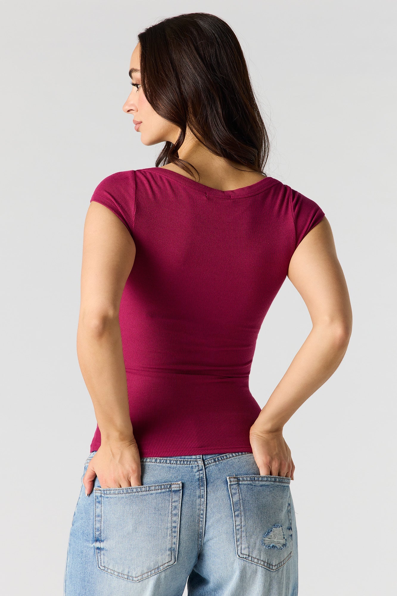Ribbed Boat Neck Top