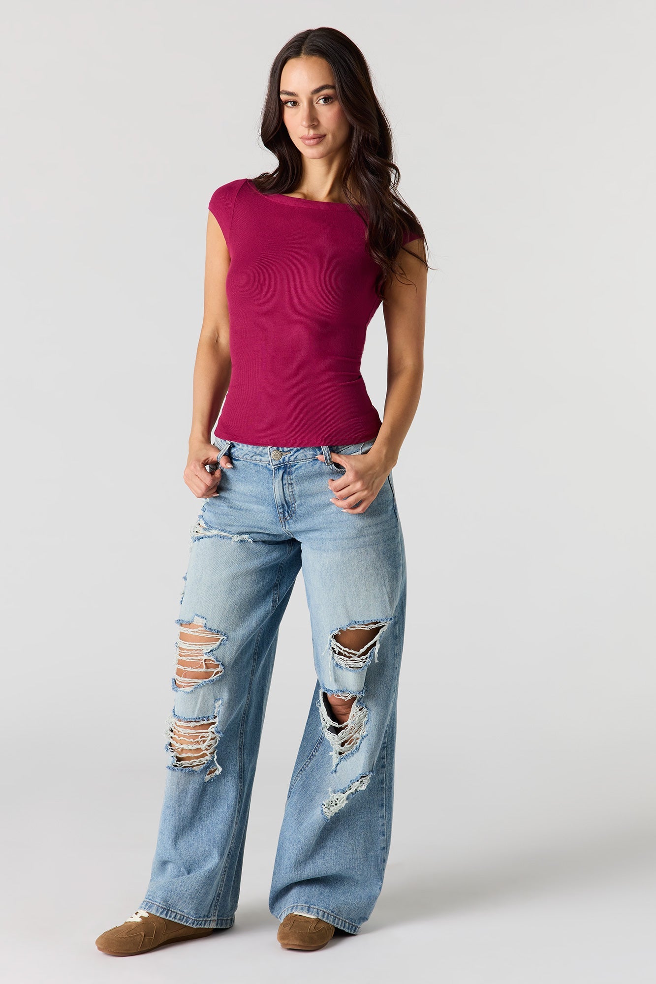Ribbed Boat Neck Top