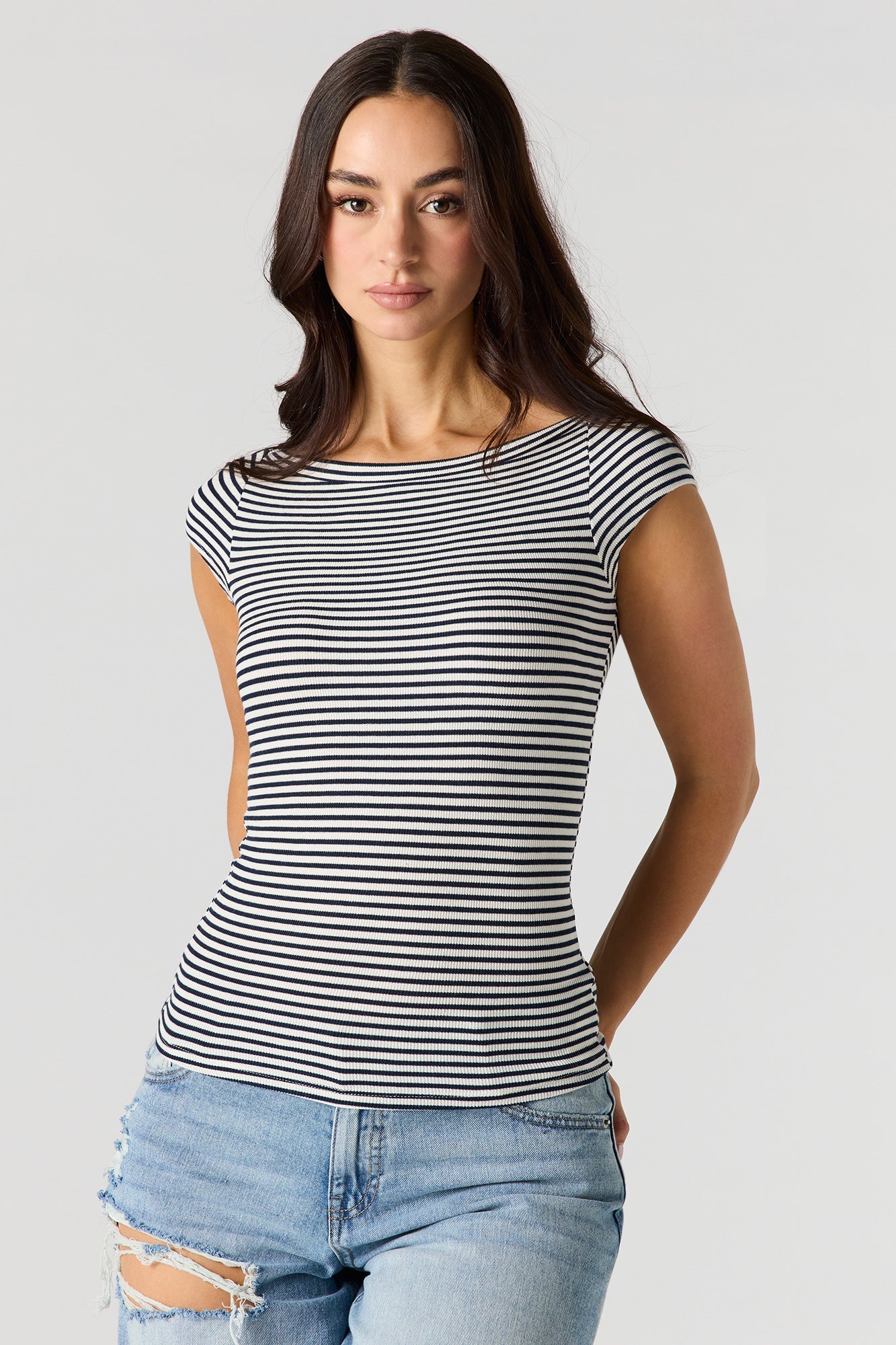Ribbed Boat Neck Top