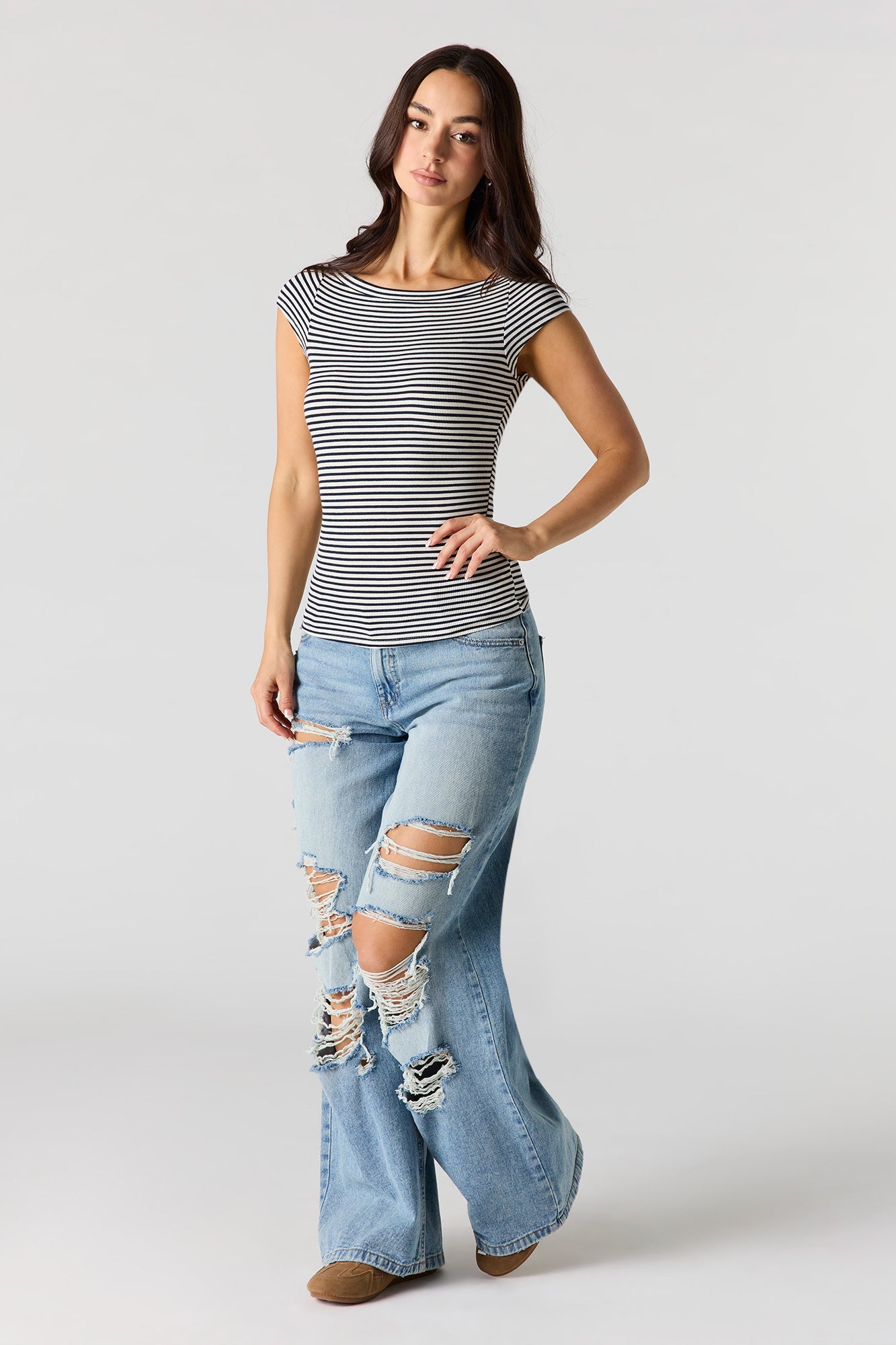 Ribbed Boat Neck Top