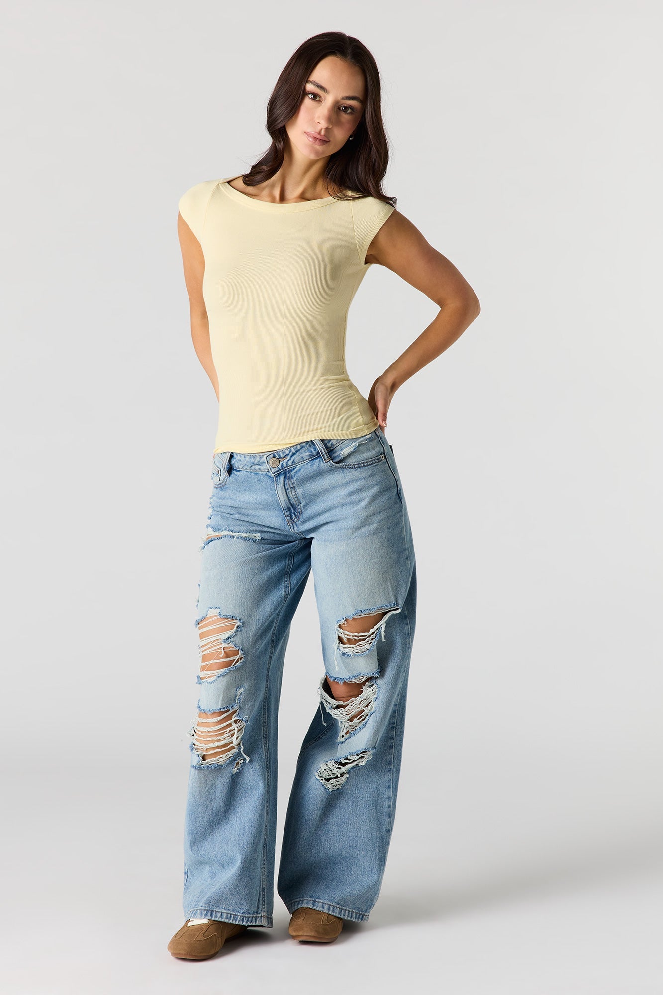 Ribbed Boat Neck Top