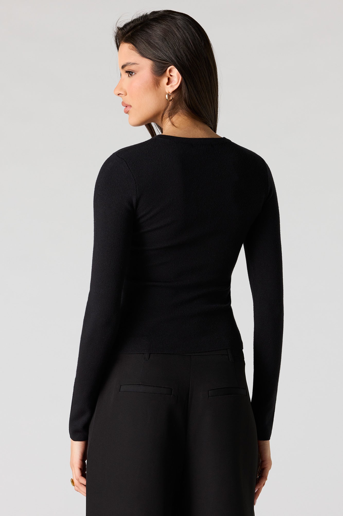 Ribbed Button-Up Fitted Sweater