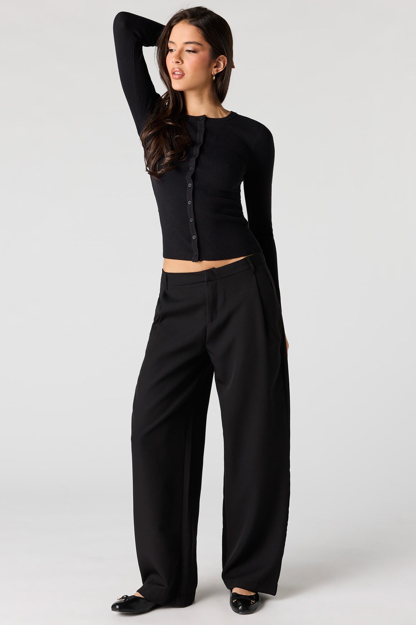 Ribbed Button-Up Fitted Sweater