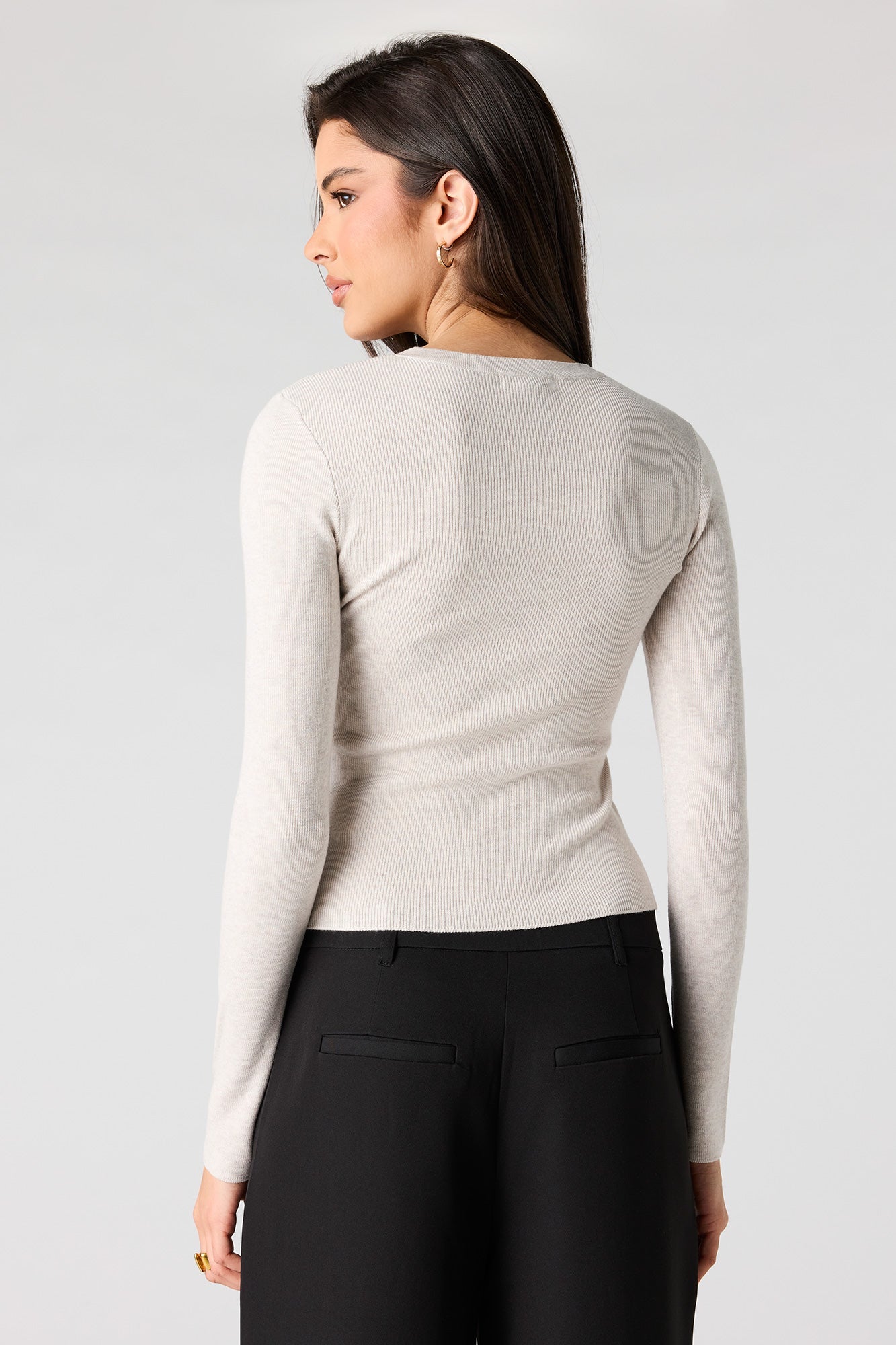 Ribbed Button-Up Fitted Sweater