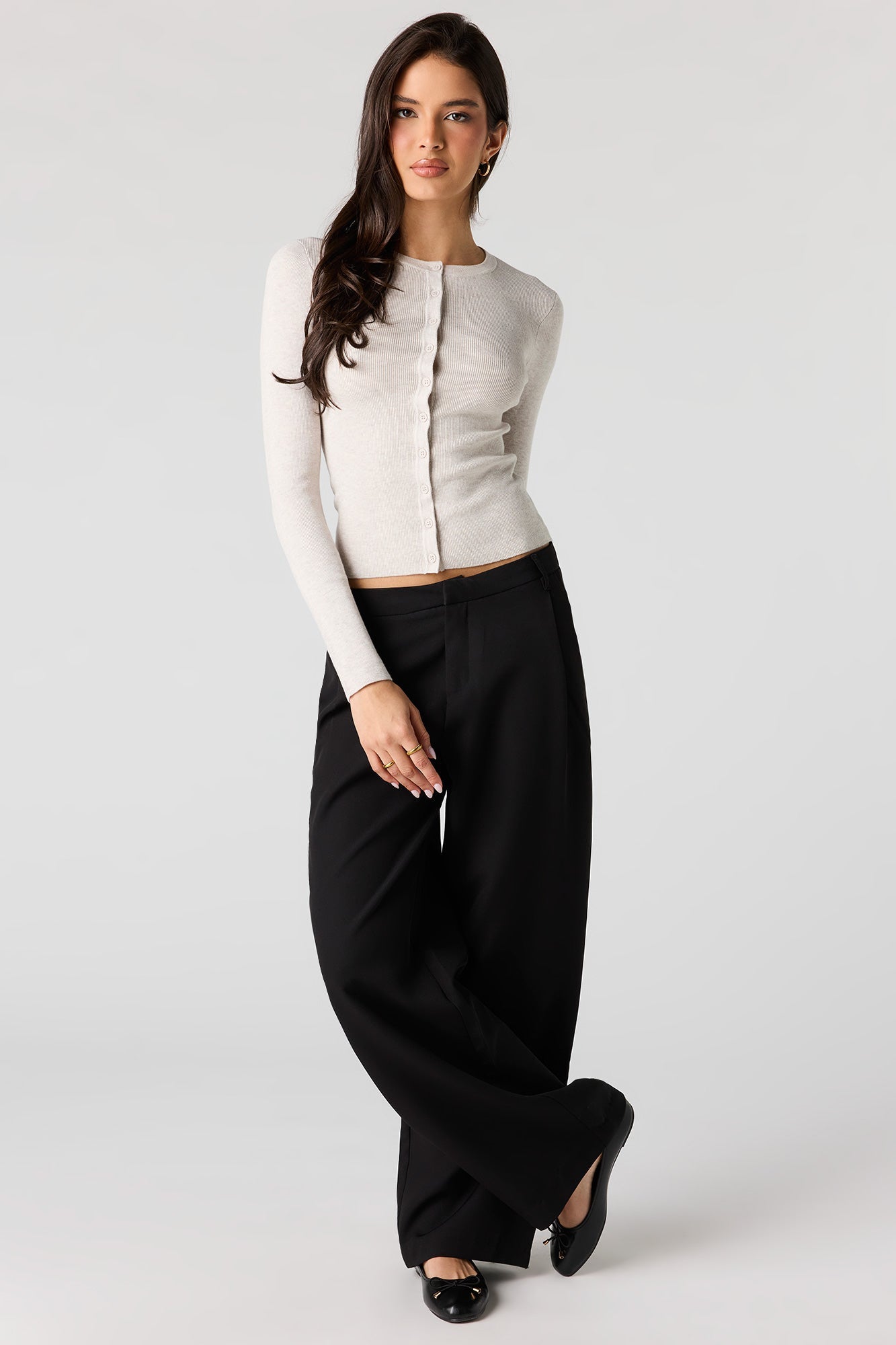 Ribbed Button-Up Fitted Sweater