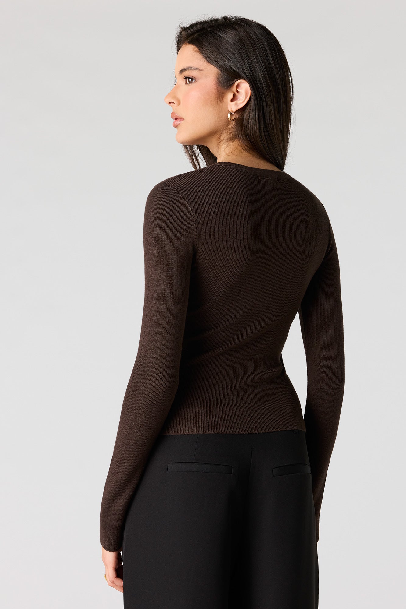 Ribbed Button-Up Fitted Sweater