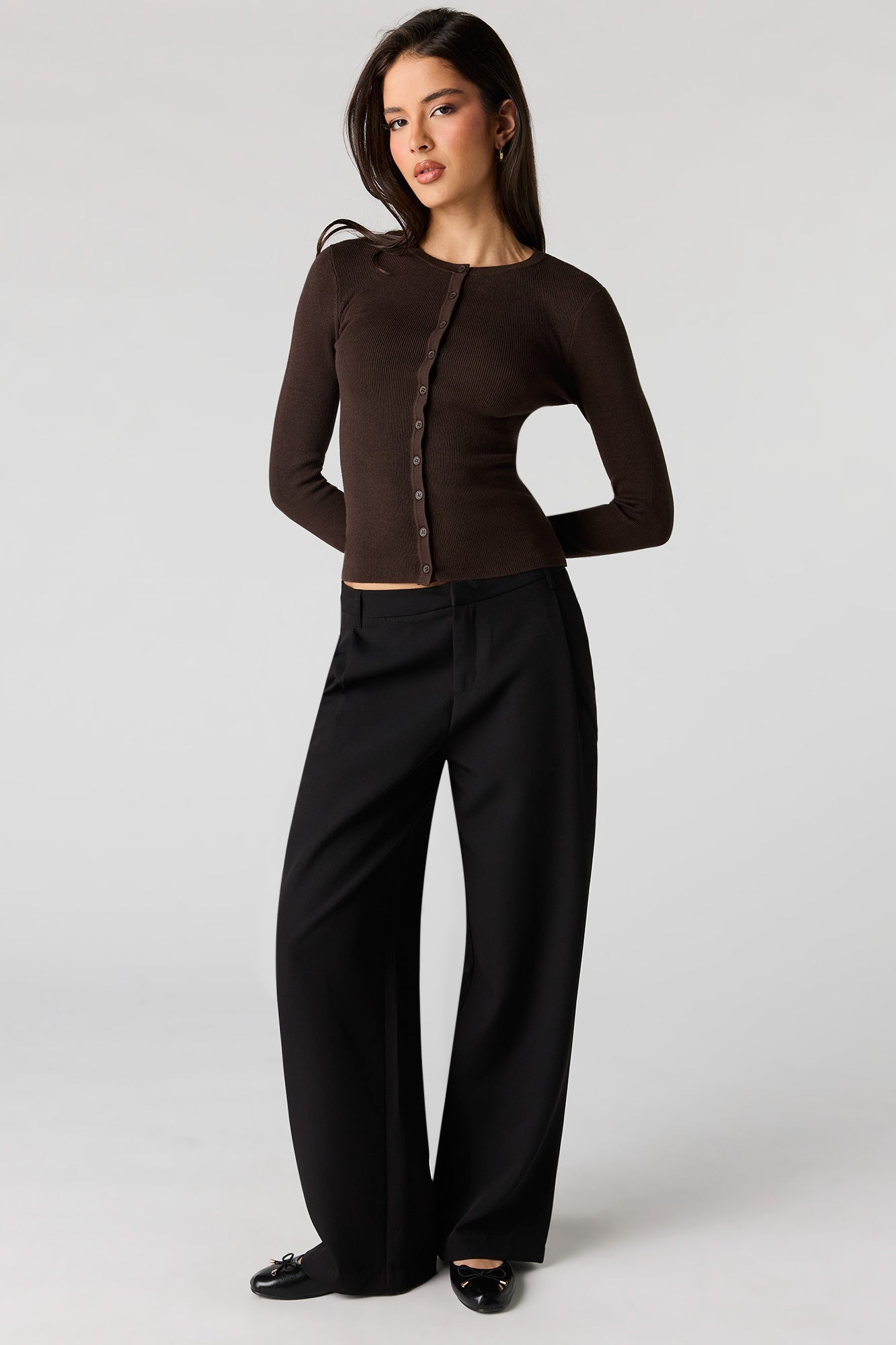 Ribbed Button-Up Fitted Sweater