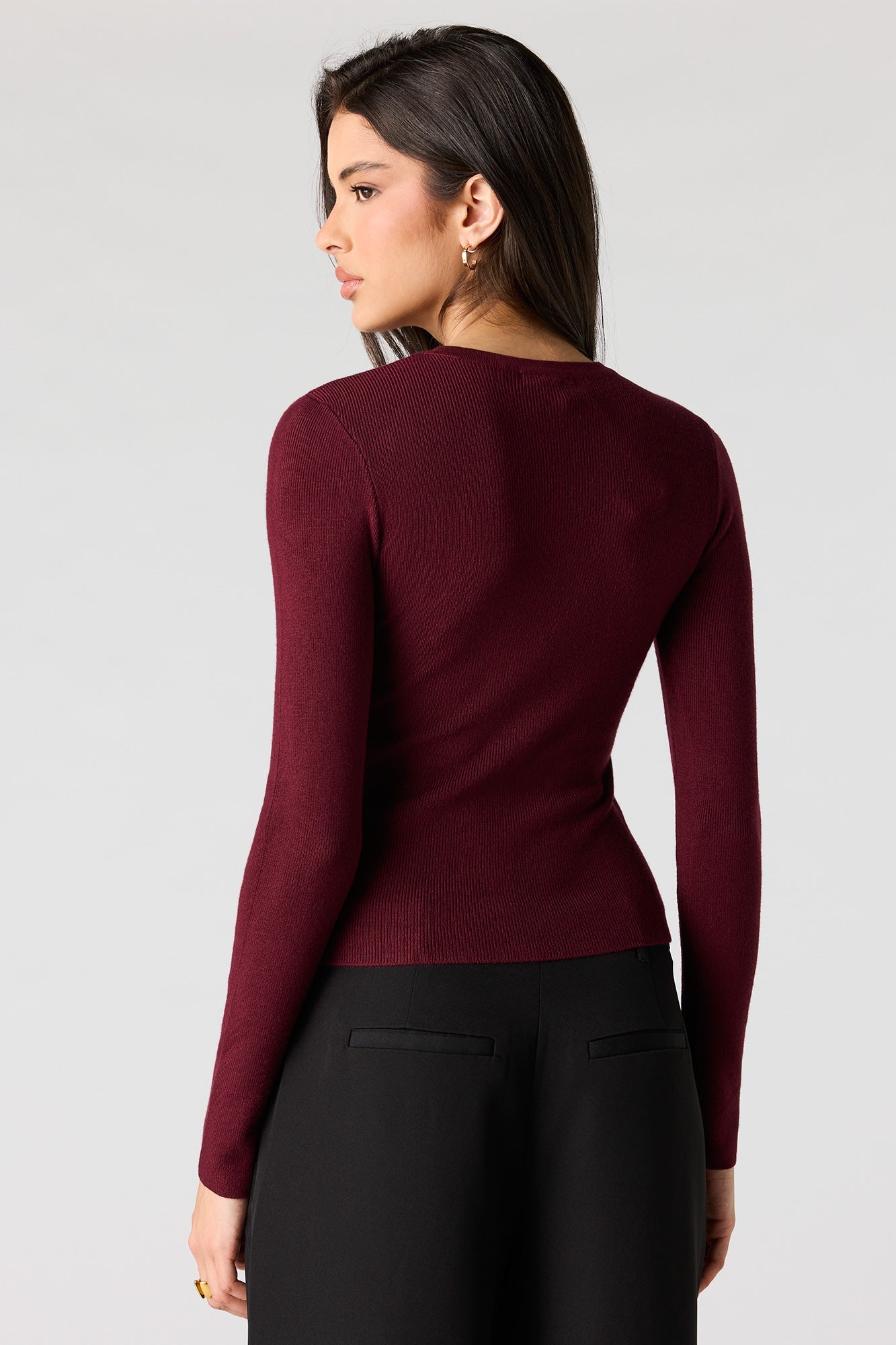 Ribbed Button-Up Fitted Sweater