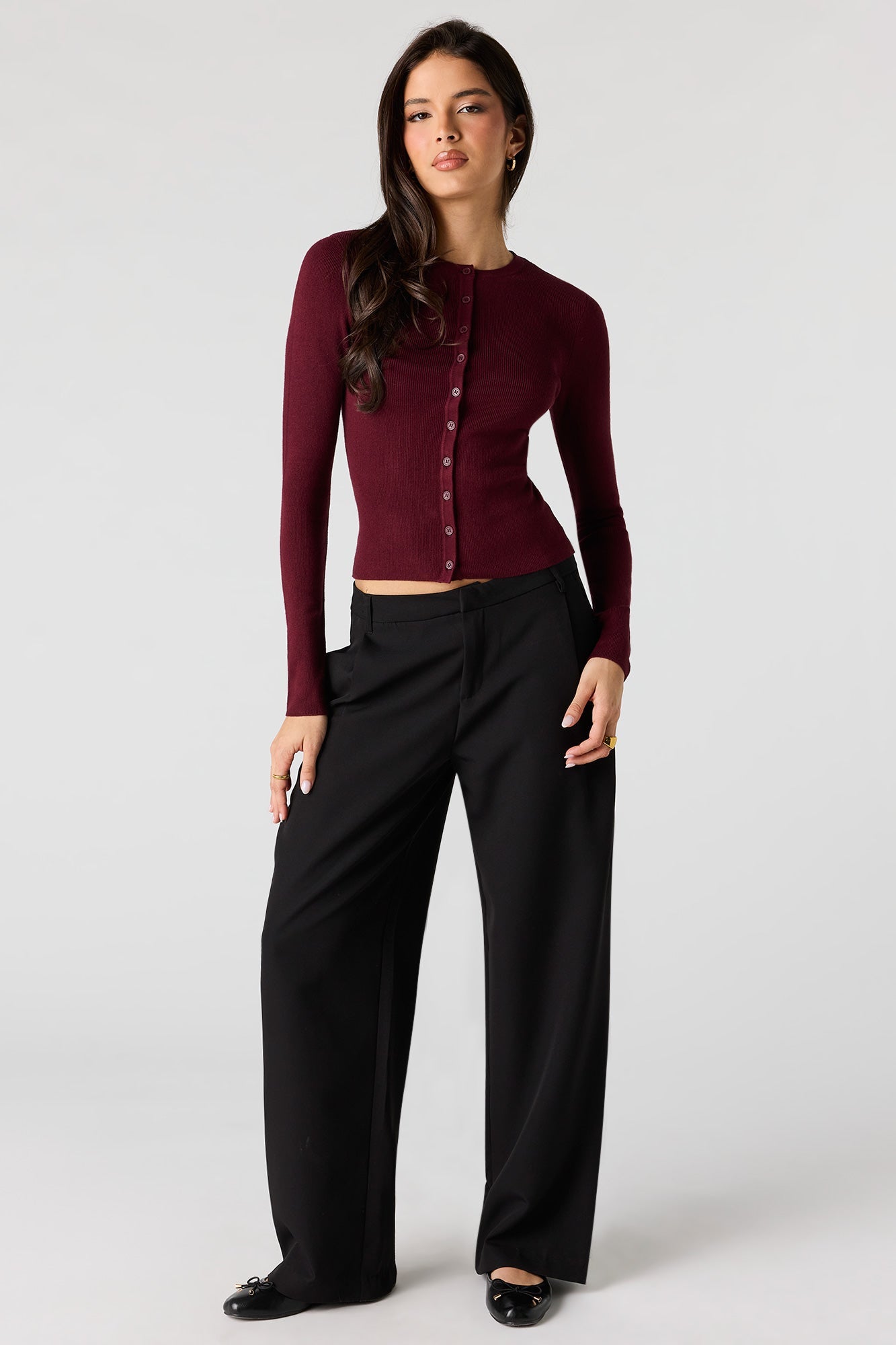 Ribbed Button-Up Fitted Sweater