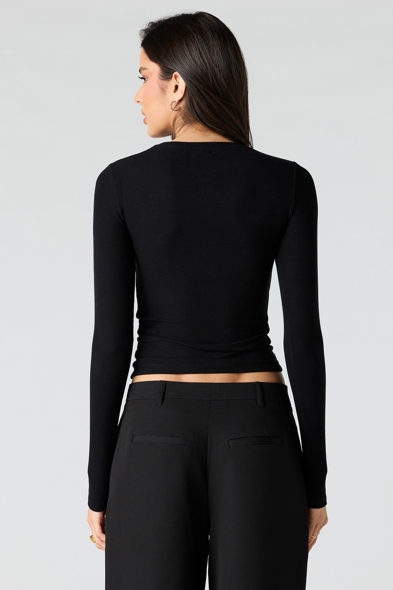 Ribbed Crewneck Long Sleeve Top