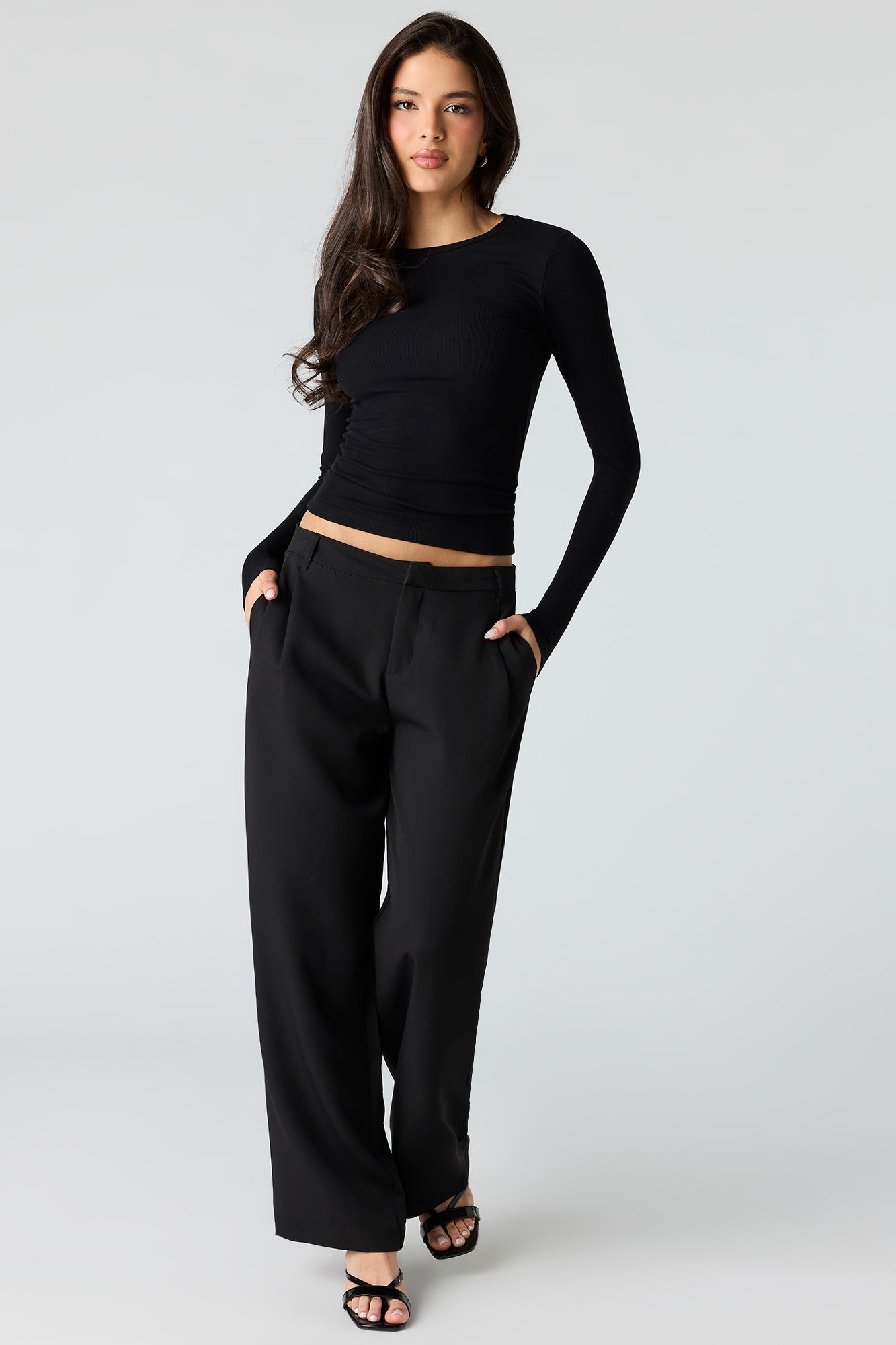 Ribbed Crewneck Long Sleeve Top