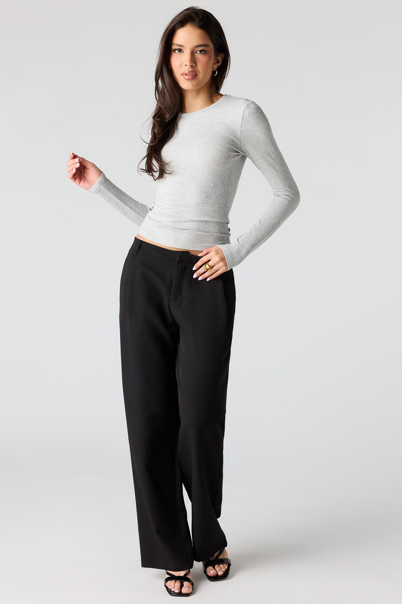 Ribbed Crewneck Long Sleeve Top