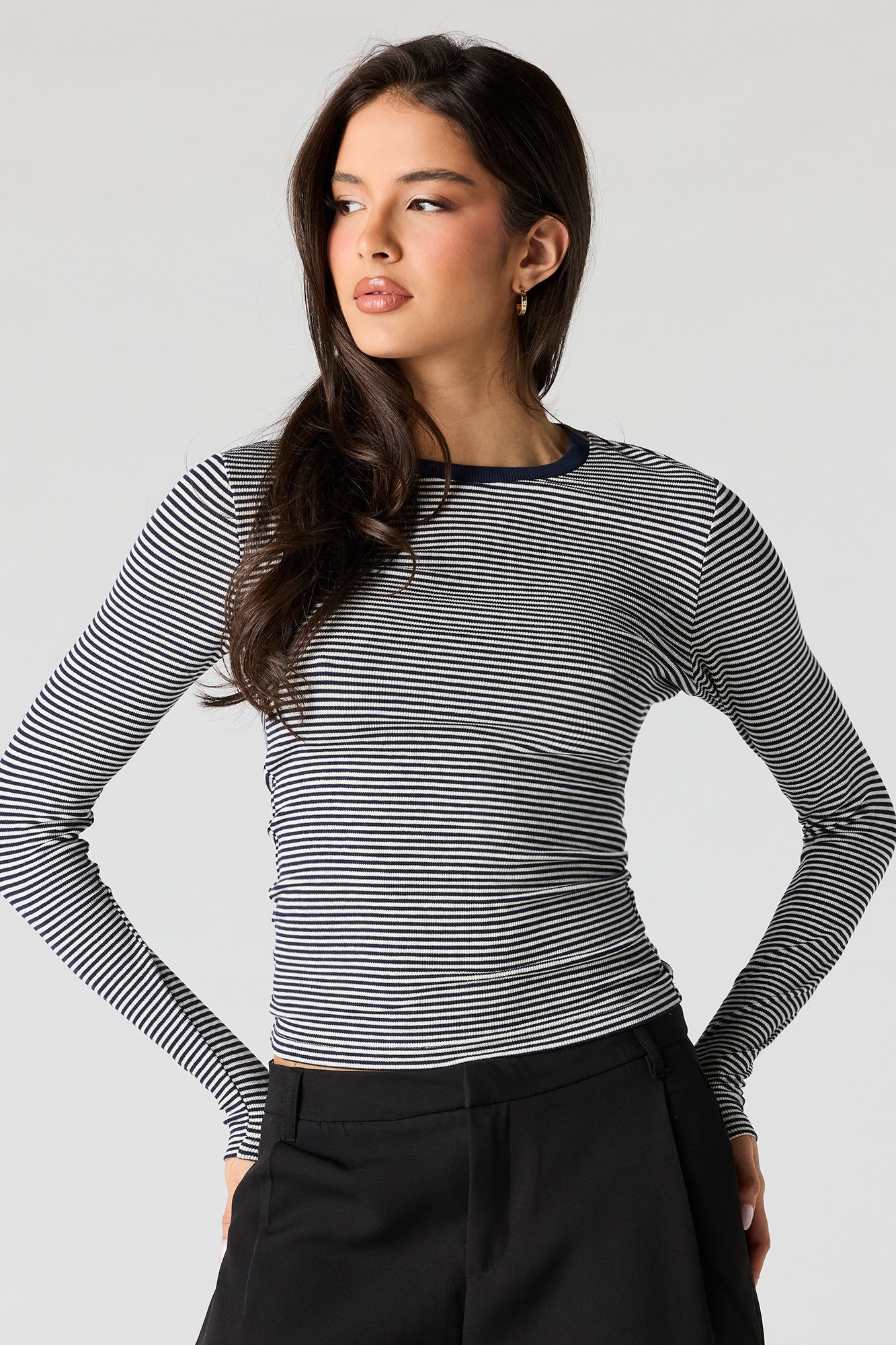 Ribbed Crewneck Long Sleeve Top