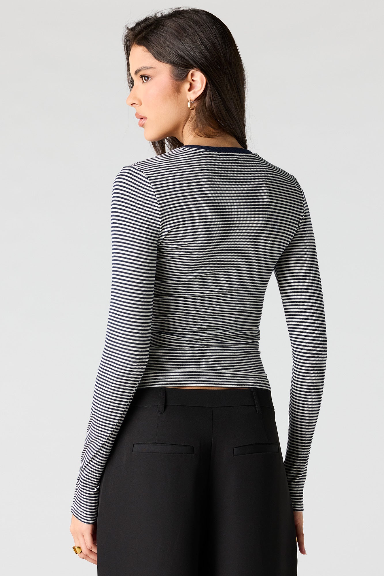 Ribbed Crewneck Long Sleeve Top