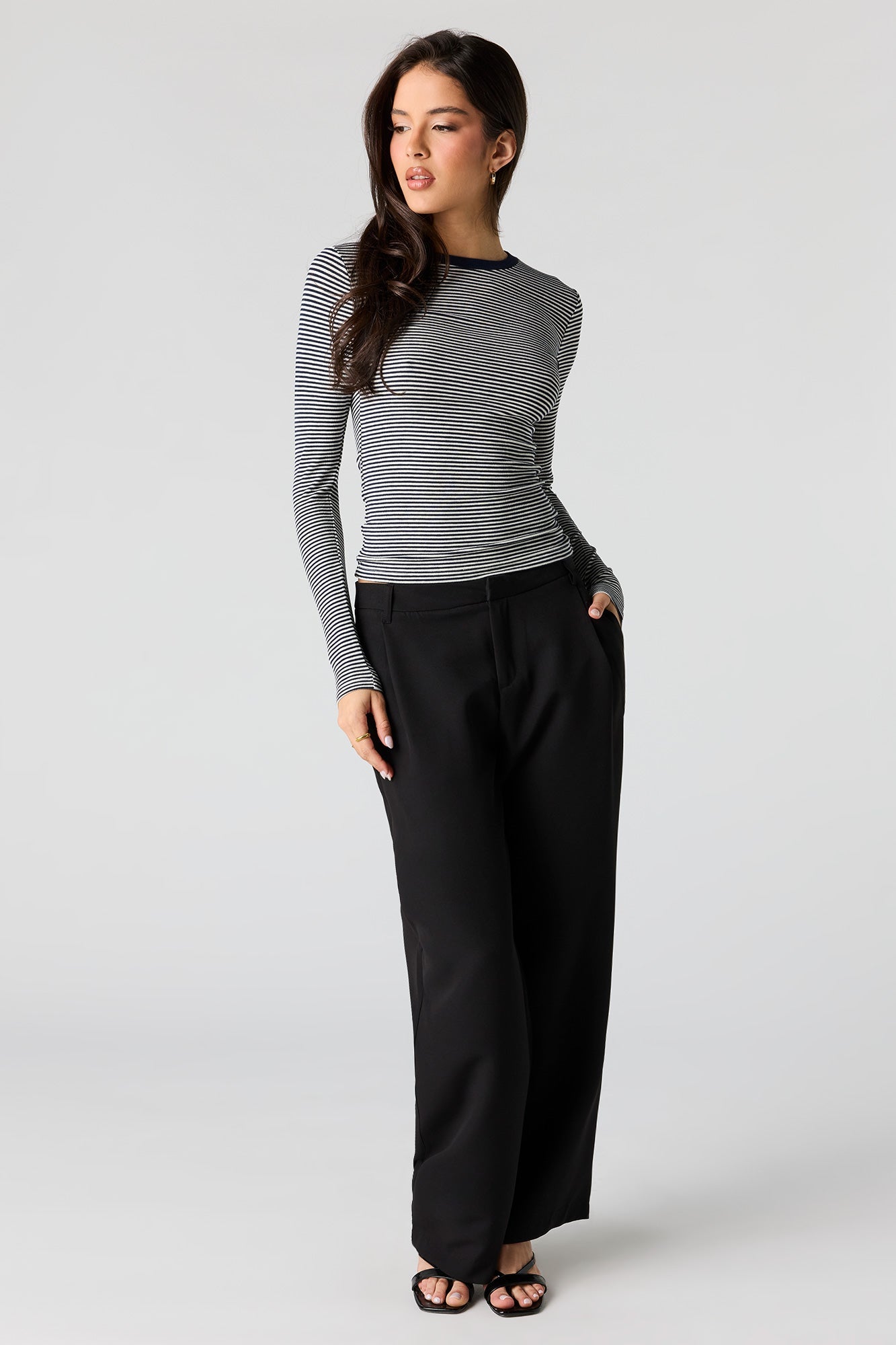 Ribbed Crewneck Long Sleeve Top