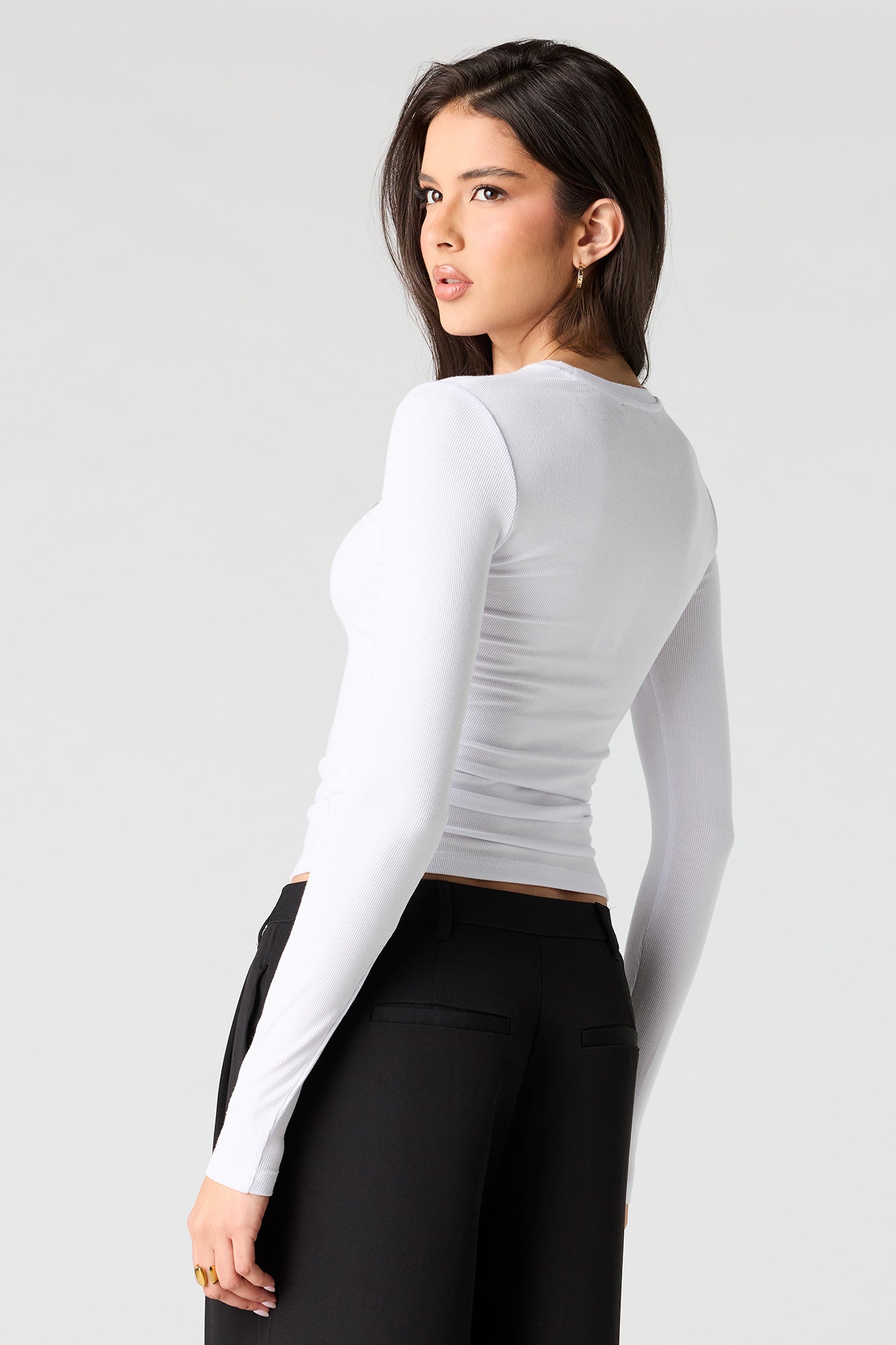 Ribbed Crewneck Long Sleeve Top