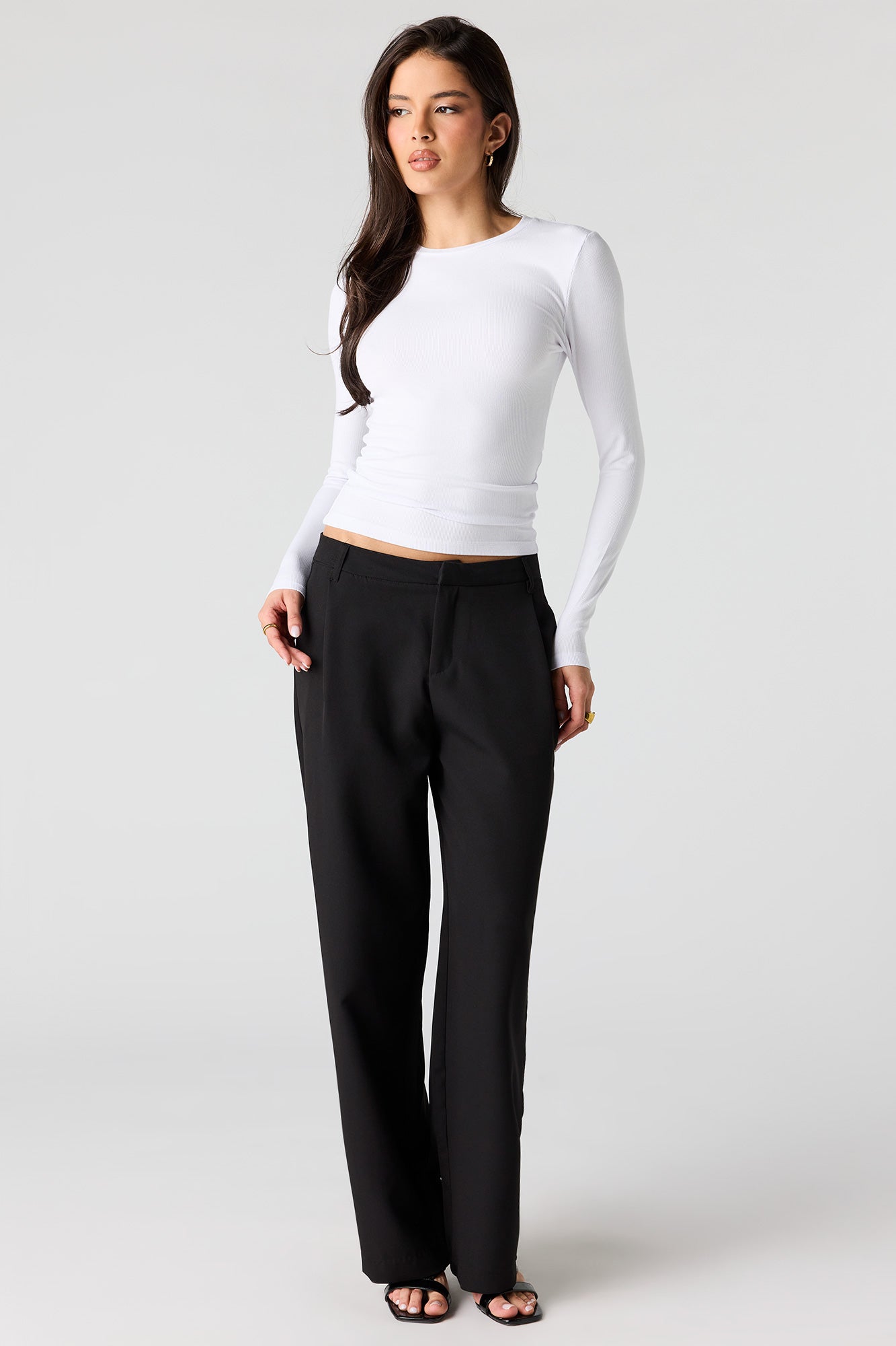 Ribbed Crewneck Long Sleeve Top